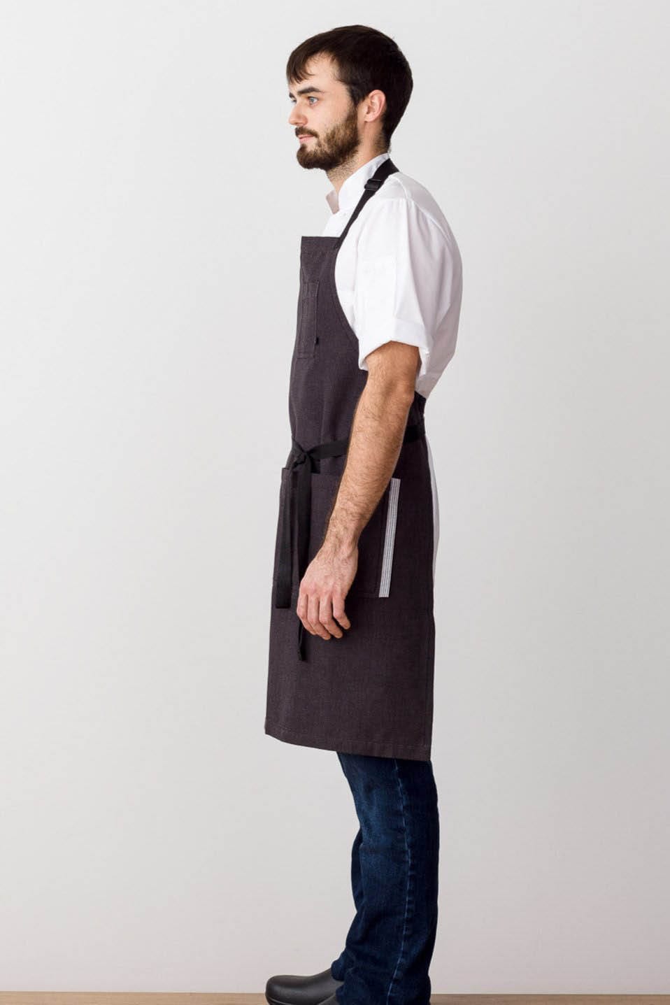 Classic Chef Apron, Cotton, Charcoal Black, Side View, Customer Favorite, 5-Star Reviews, Industry Pricing