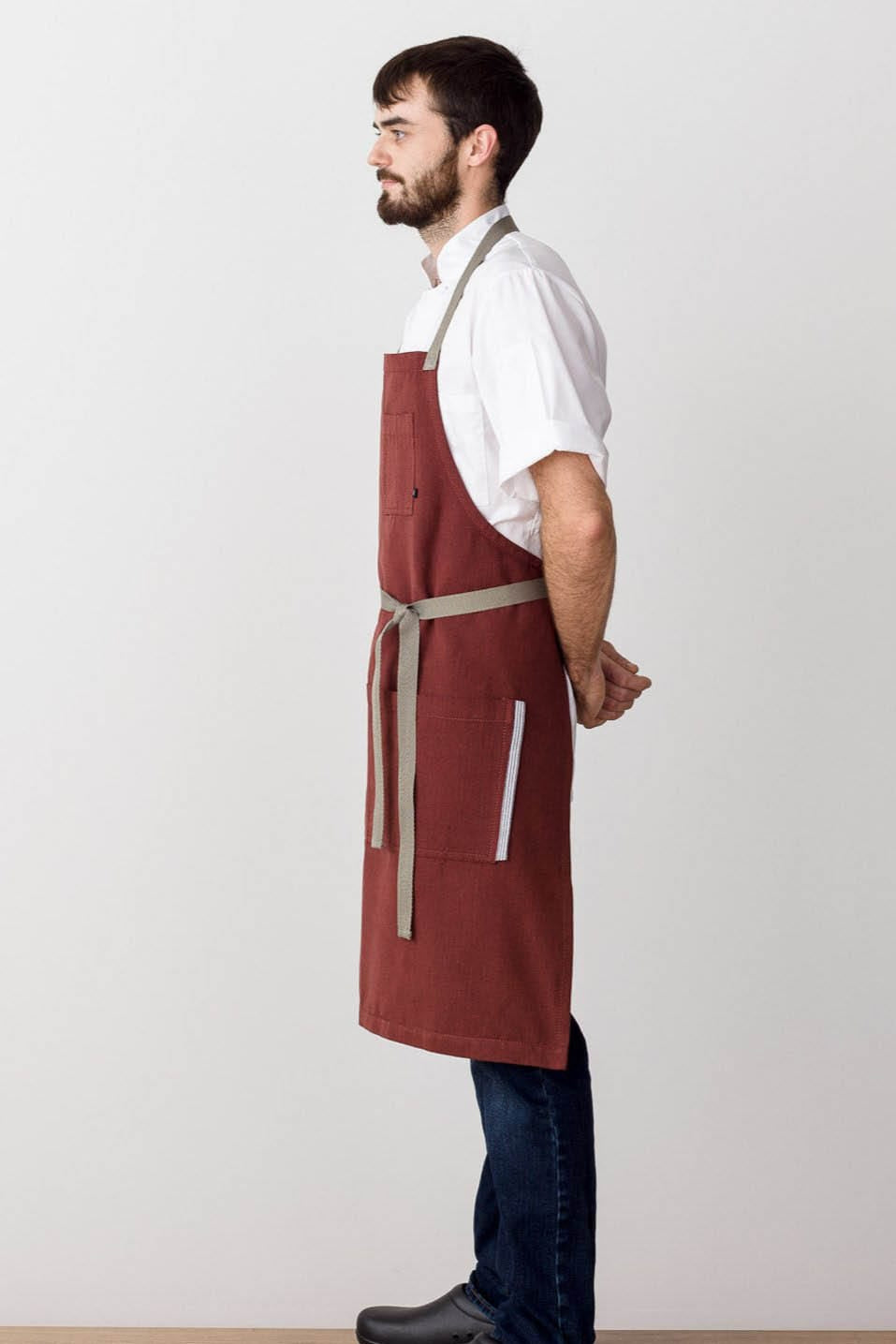 Classic Bib Apron, Cotton, Maroon Red, Side View, Volume Discounts, Fast Shipping, Bulk Pricing
