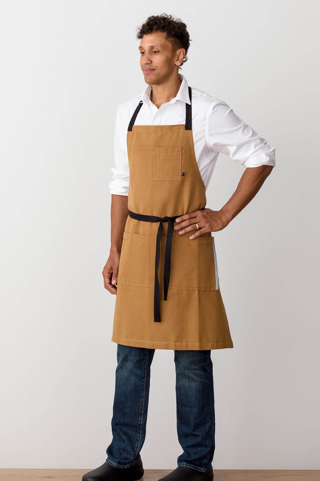 Classic Bib Apron, Cotton, Ochre Brown, Front View, Men, Women, Cooks, We Get the Best Reviews