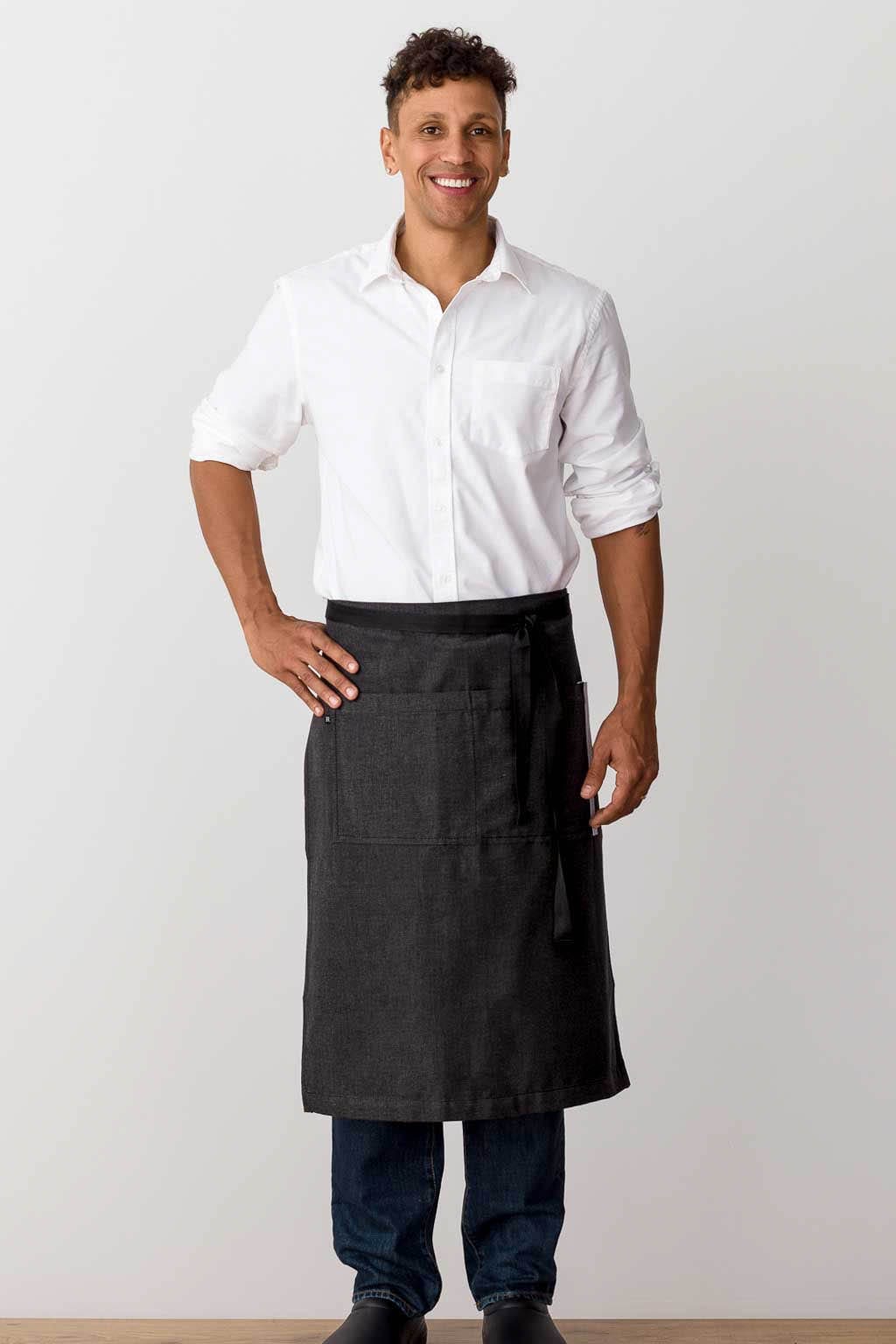 Bistro Server Half Apron, Cotton, Black, Black Straps, Front View, Men, Women, Durable