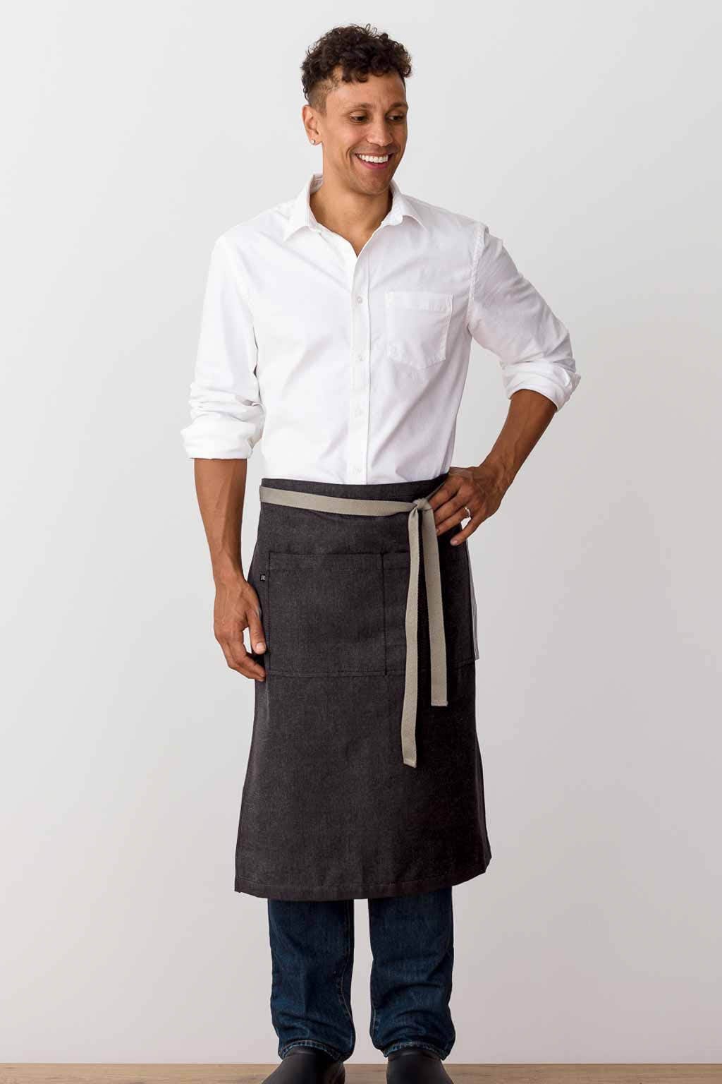 Server Half Apron, Cotton, Charcoal Black, Front View, Men, Women, Wholesale Pricing