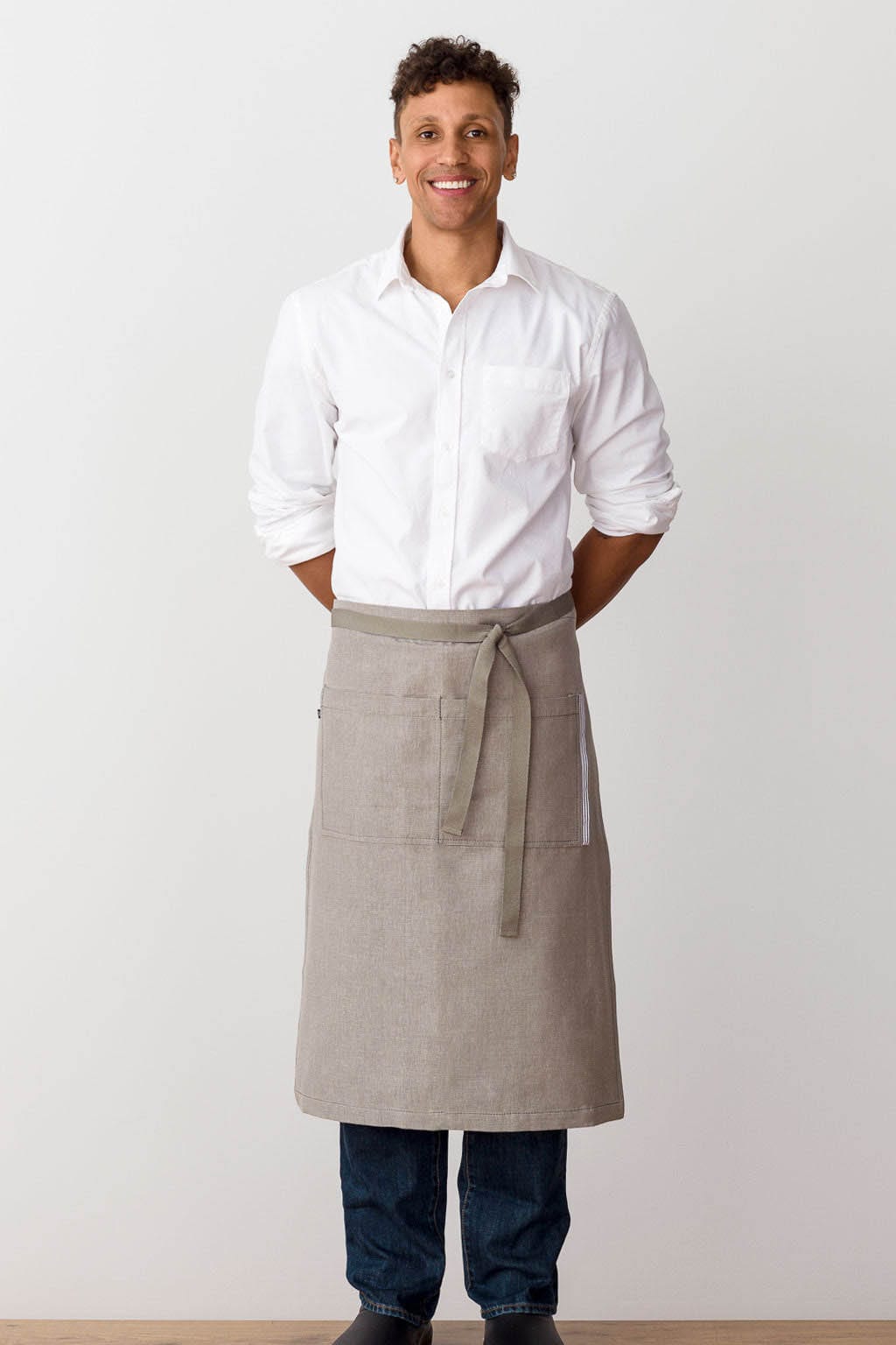 Server Half Apron, Cotton Canvas, Tan, Front View, Men, Women, Quick Ship, Roomy Pockets