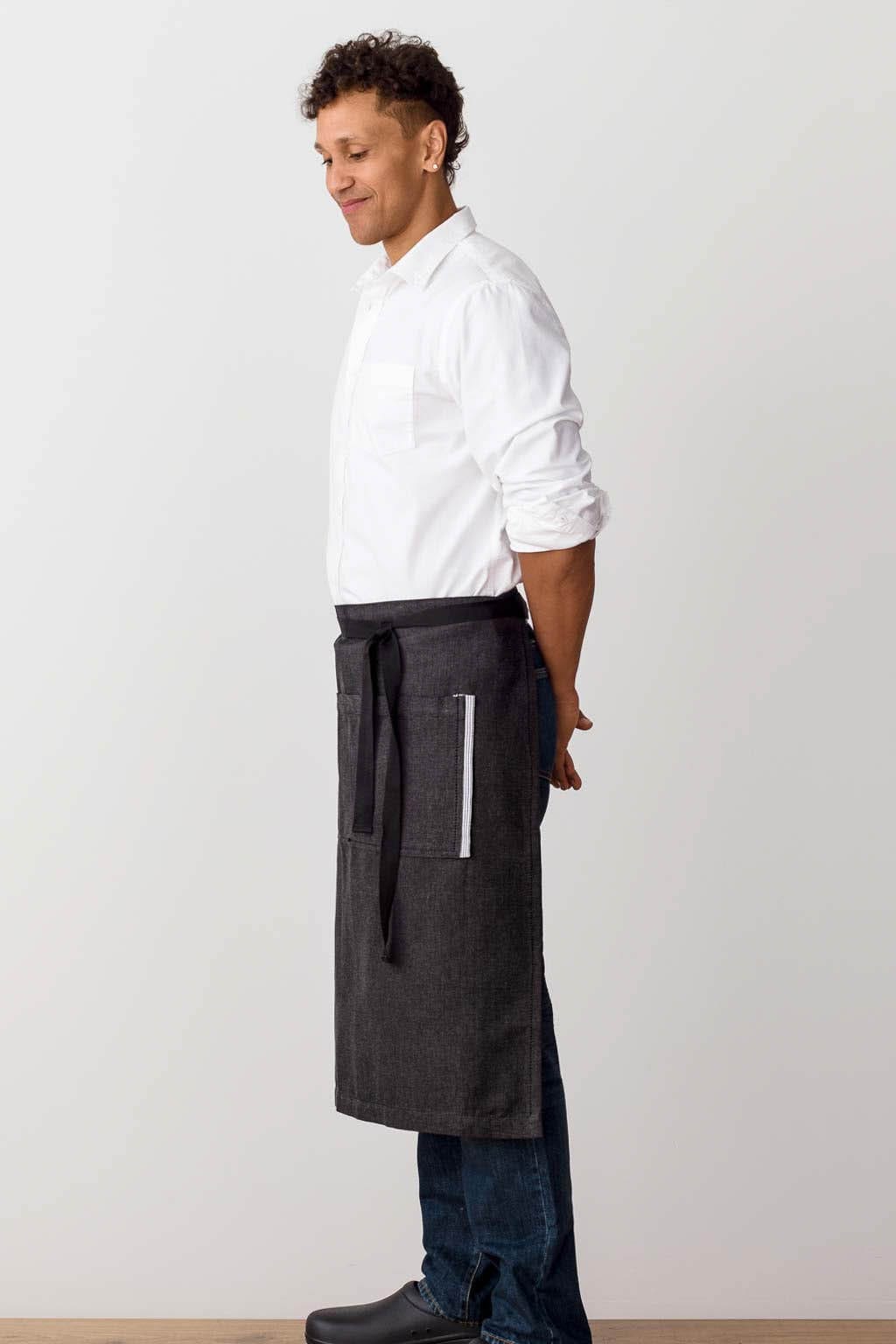 Server Half Waist Apron, Cotton, Black, Side View, Fast Shipping, Industry Pricing