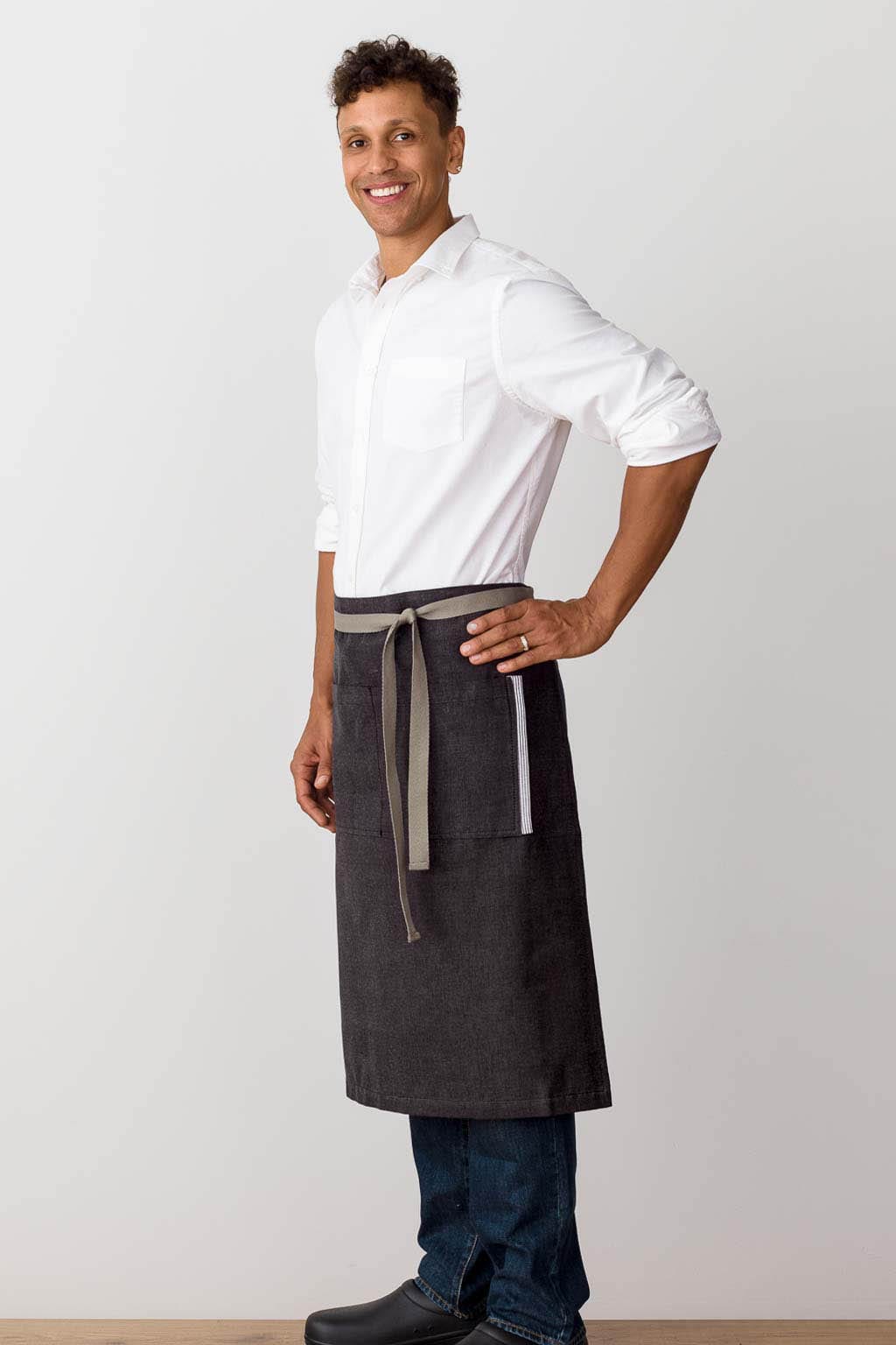 Server Half Apron, Cotton, Charcoal Black, Profile View, Canvas, Durable, Nice Details