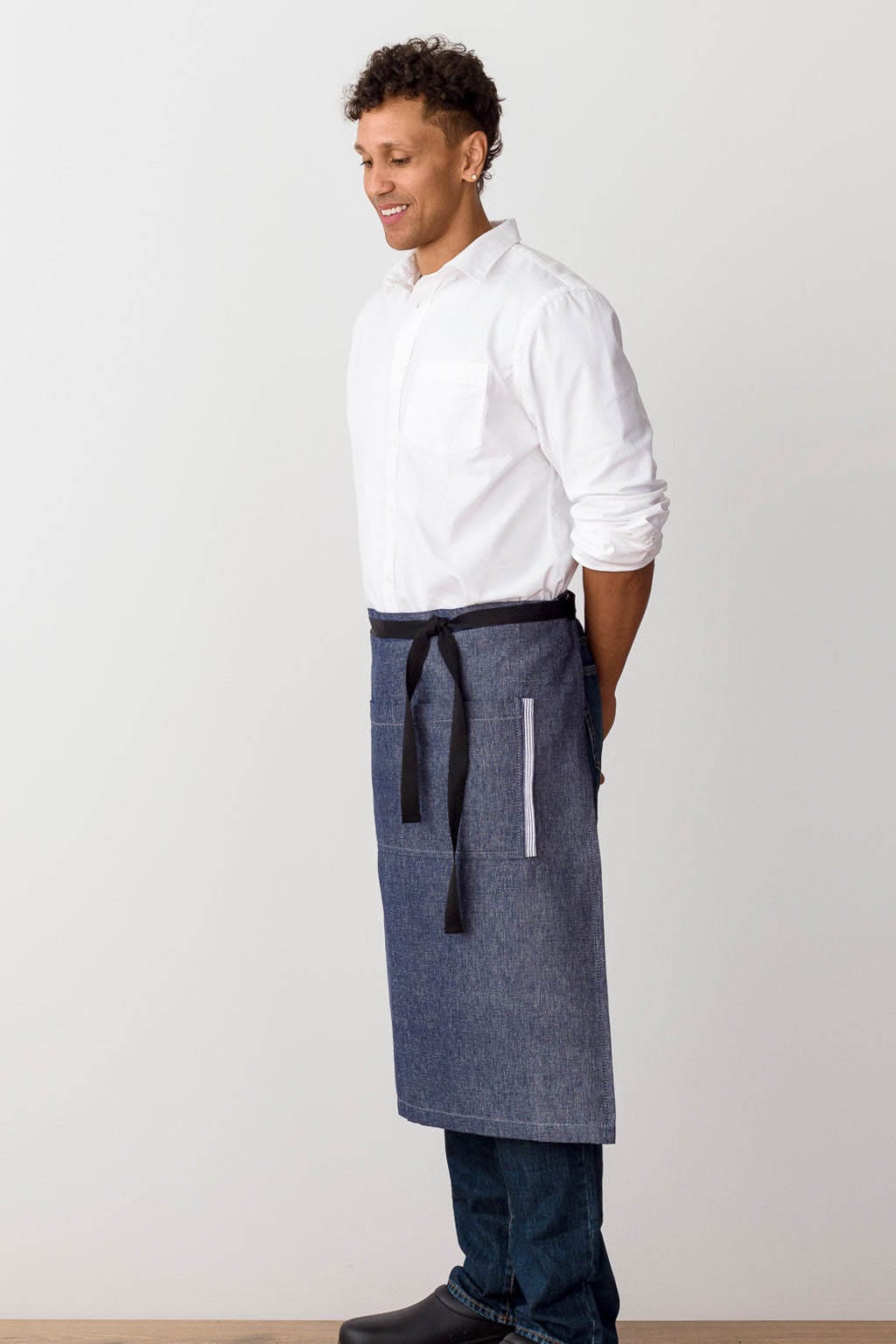 Bistro French Bistro Server Waist Apron, Cotton, Blue Jean Denim, Side View, Bulk Pricing