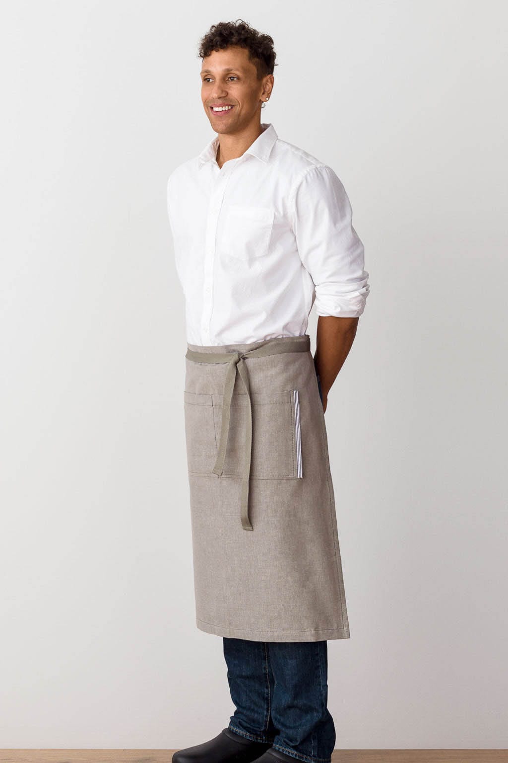 Bistro Server Half Apron, Cotton, Beige Tan, Side View, We supply award-winning Restaurants