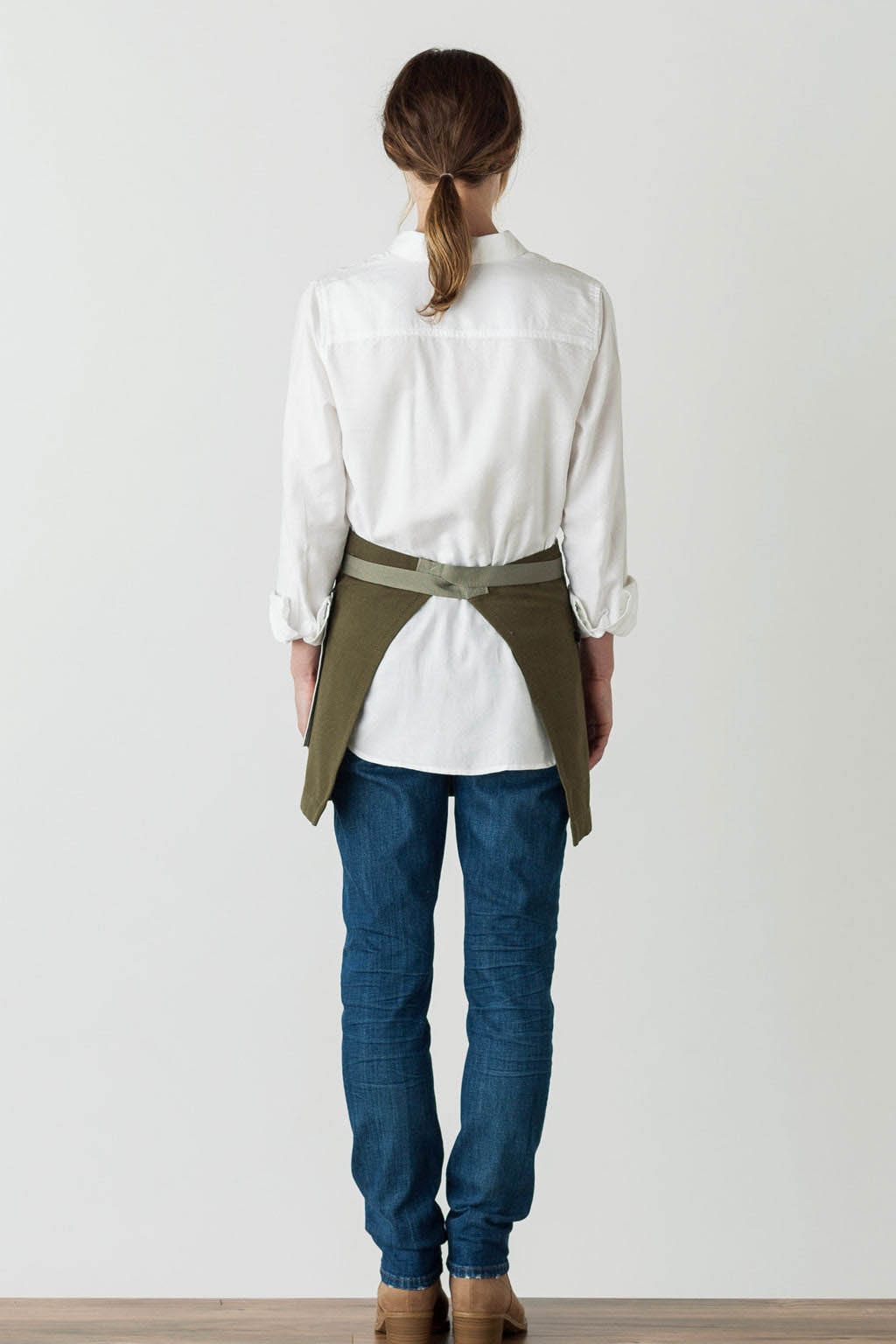 Server Half Apron, Olive Green, Rear View, Premium Quality, Quick Ship, Restaurant Favorites