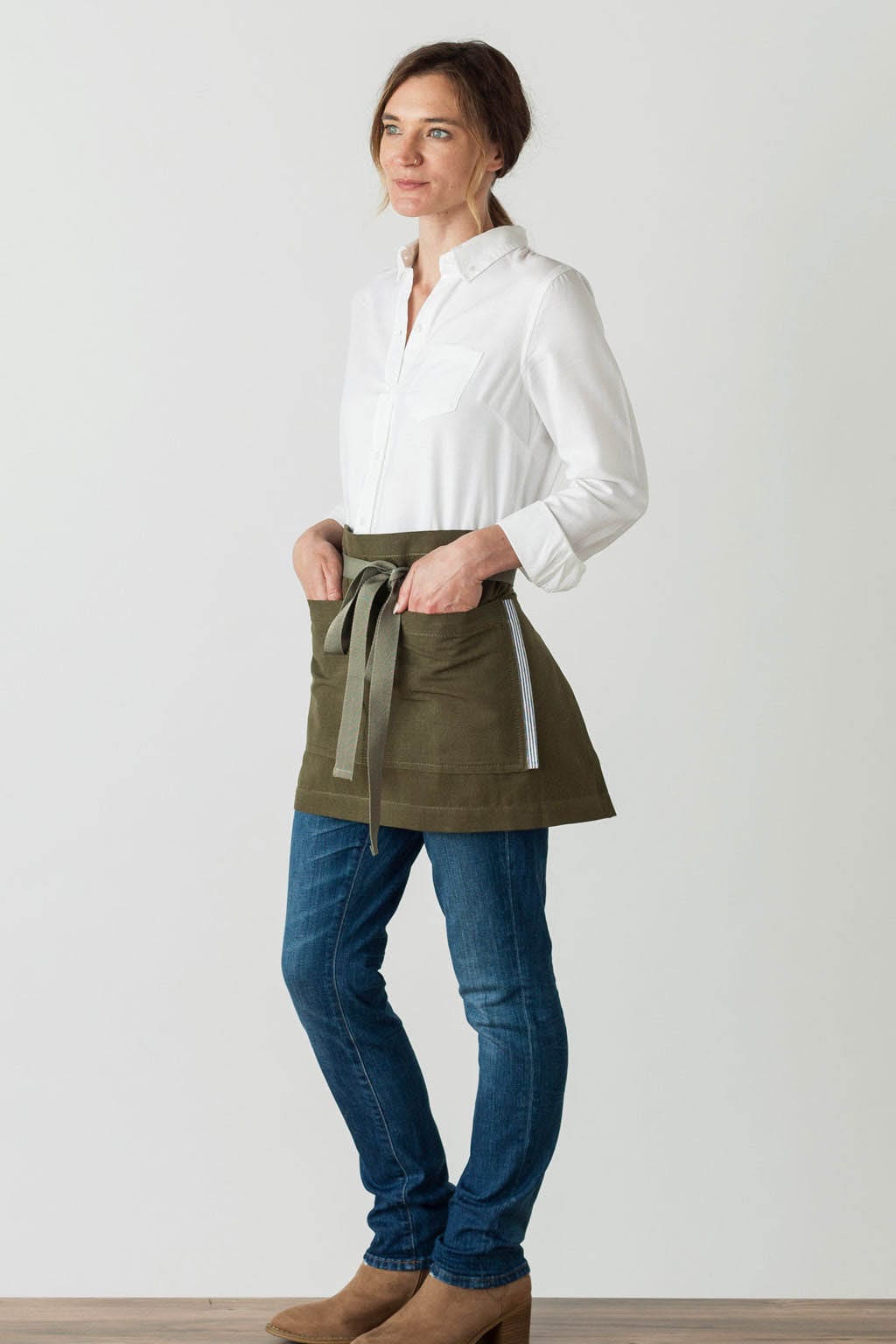 Server Half Bistro Apron, Canvas, Olive Green, Side View, Quick Ship, Industry Bulk Pricing