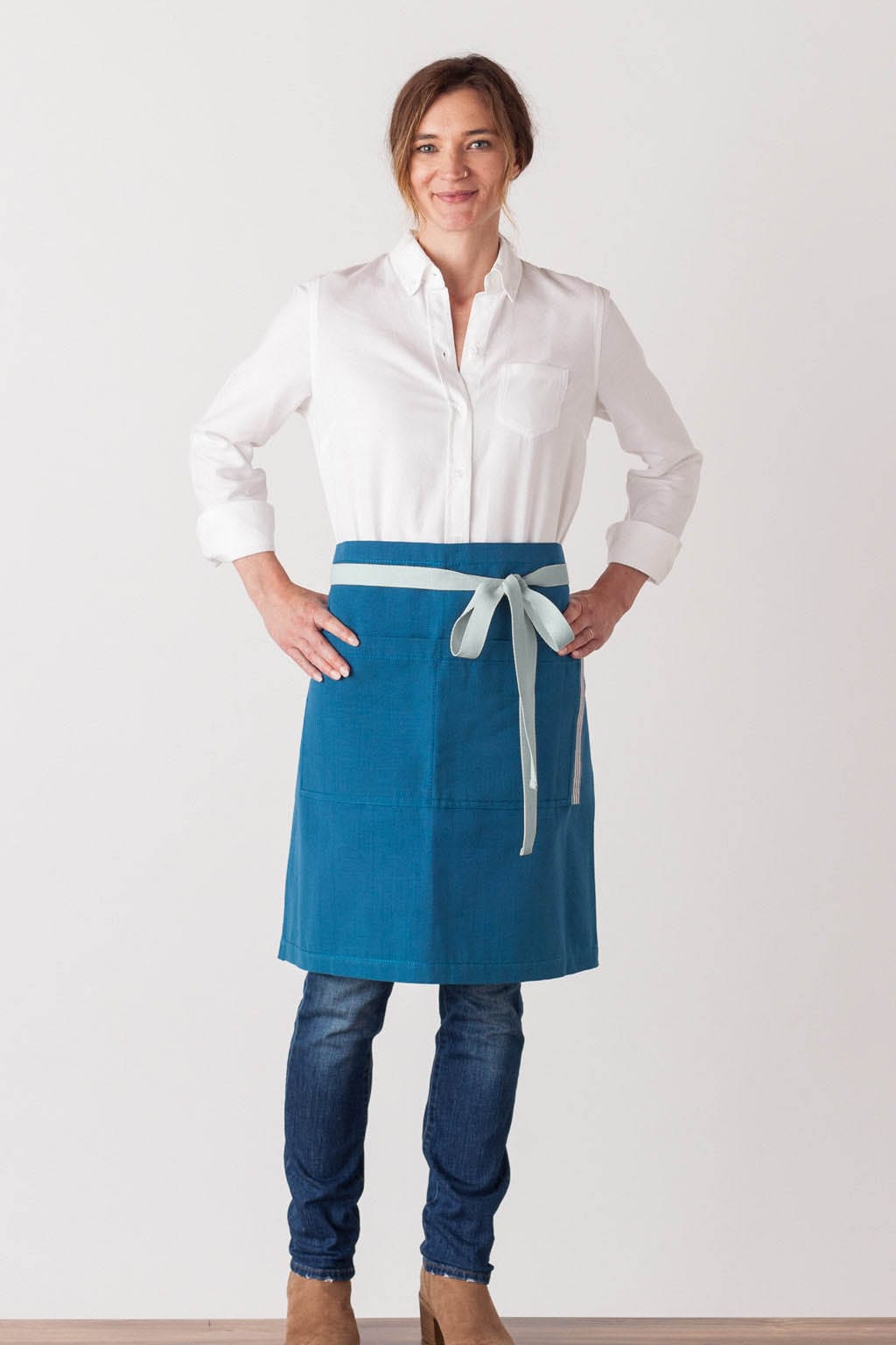 Server Half Apron, Cotton, Seaside Blue, Front View, Men, Women, Cooks, Premium Quality