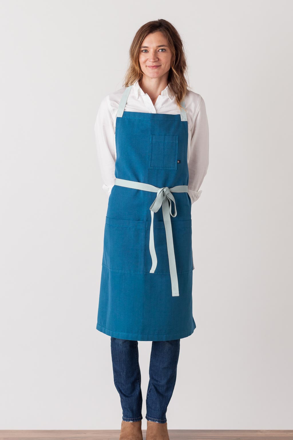 Crossback Chef Apron, Seaside Blue, Front View, Men, Women, Premium Quality, Quick Ship, Best Reviews