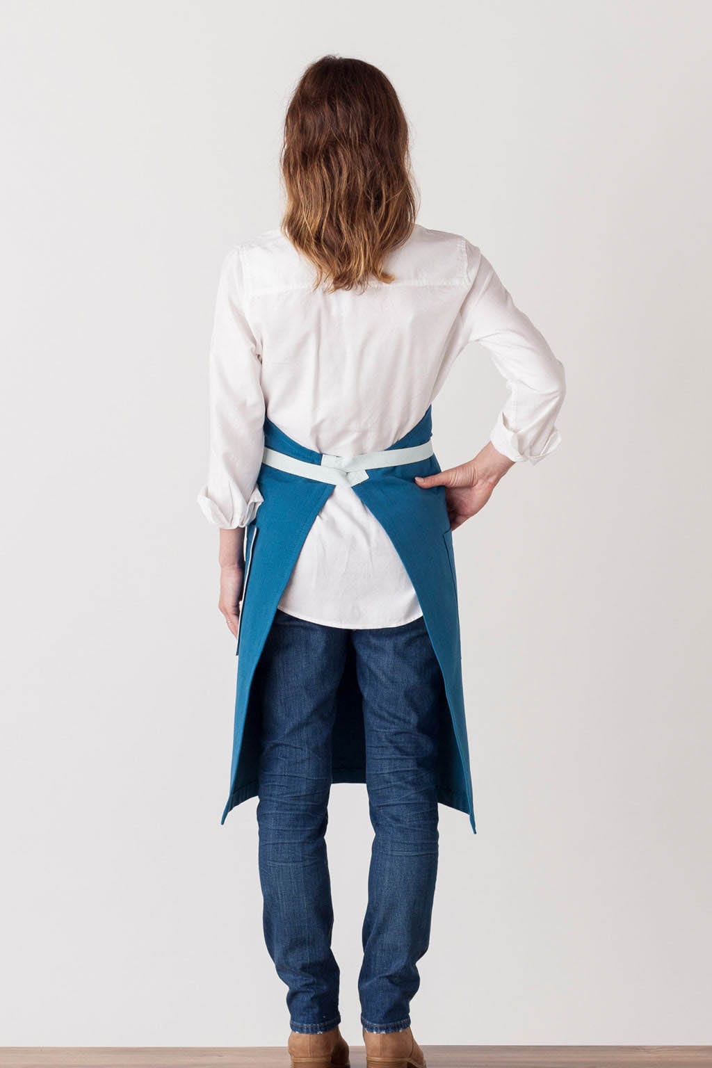Classic Chef Apron, Cotton, Seaside Blue, Rear View, Customer Favorite, Top Restaurant Supplier