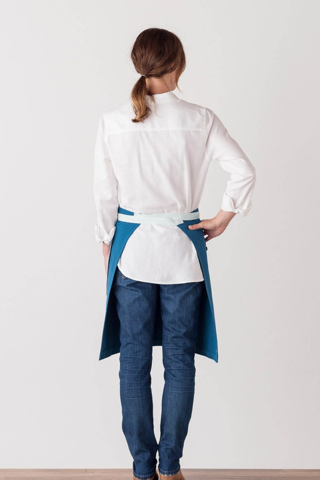 Bistro Server Waist Apron, Cotton, Seaside Blue, Rear View, Quick Ship, Durable, Stylish