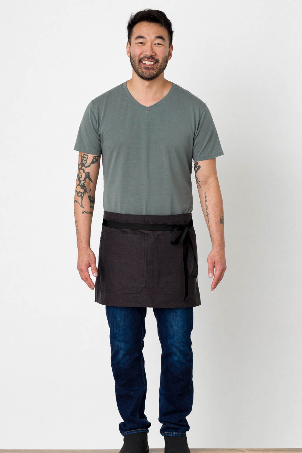 Server Waist Apron, Poly-Cotton, Black, Front View, Men, Women, Cooks, 5-Star Reviews