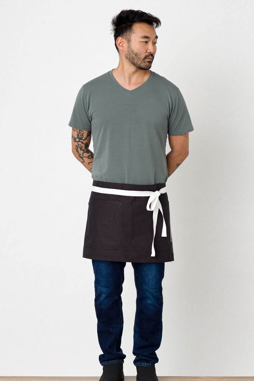 Server Waist Apron, Wrinkle Resistant, Black, Front, Men, Women, We supply Top Restaurants
