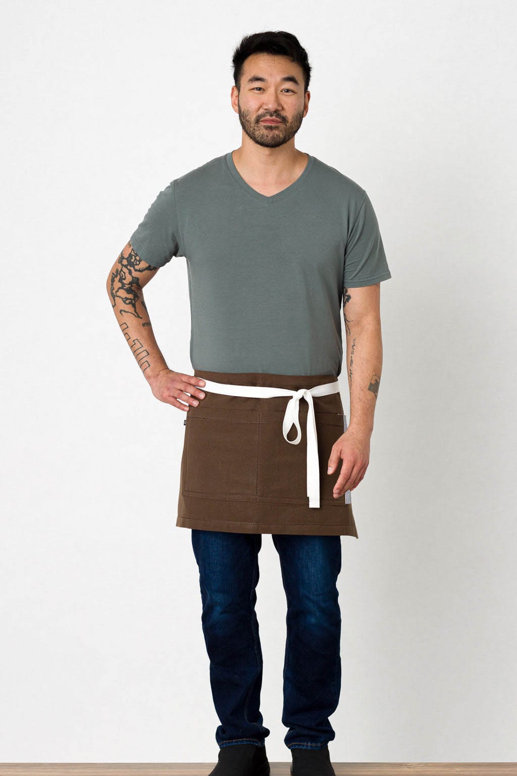 Server Half Apron, Cotton, Brown, Front View, Men, Women, Pro, Quick Ship, Durable