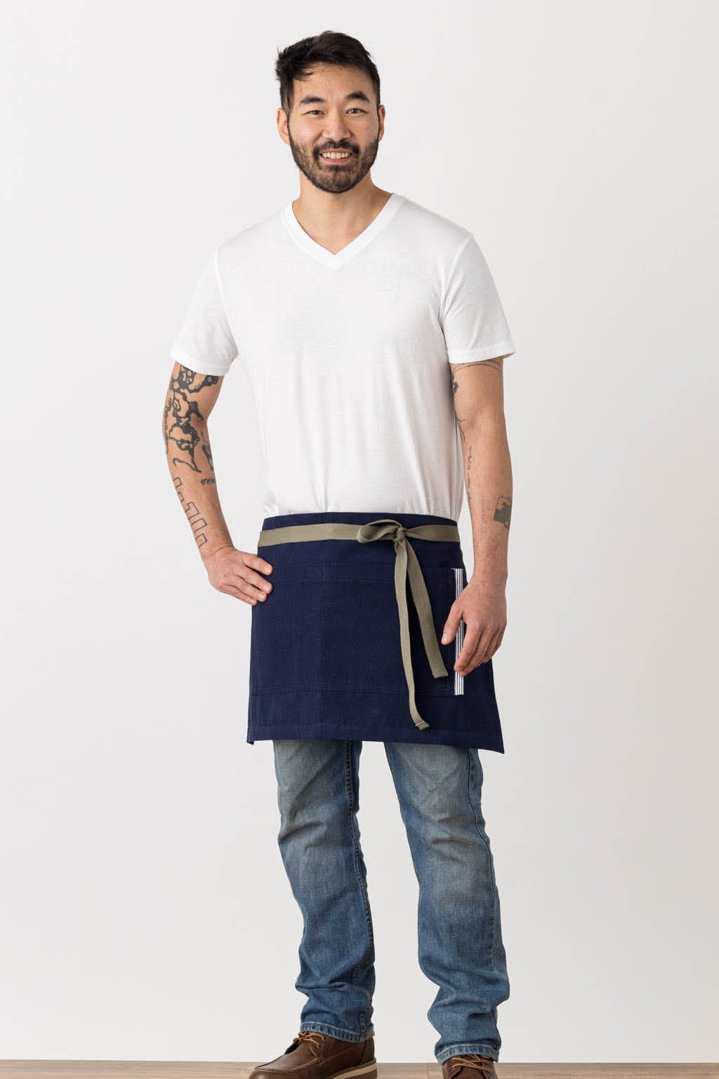 Server Half Apron, Navy Blue, Front View, Men, Women, Pro, 5-Star Reviews, Industry Pricing
