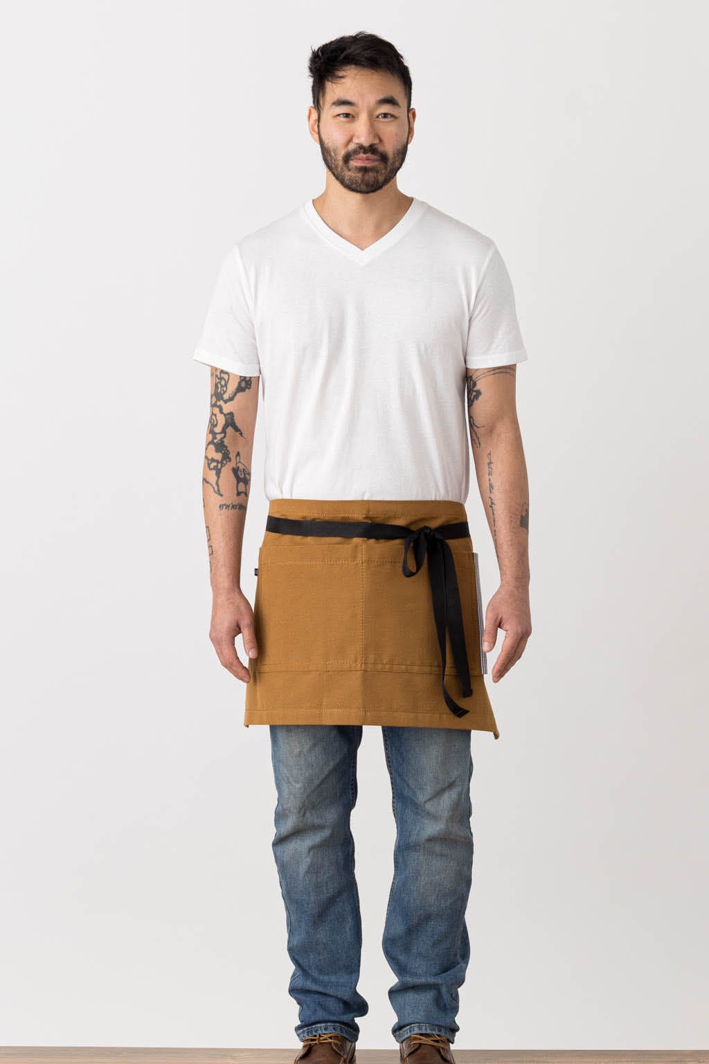 Server Waist Apron, Cotton, Ochre Brown, Front View, Men, Women, Pro, Wholesale, Affordable