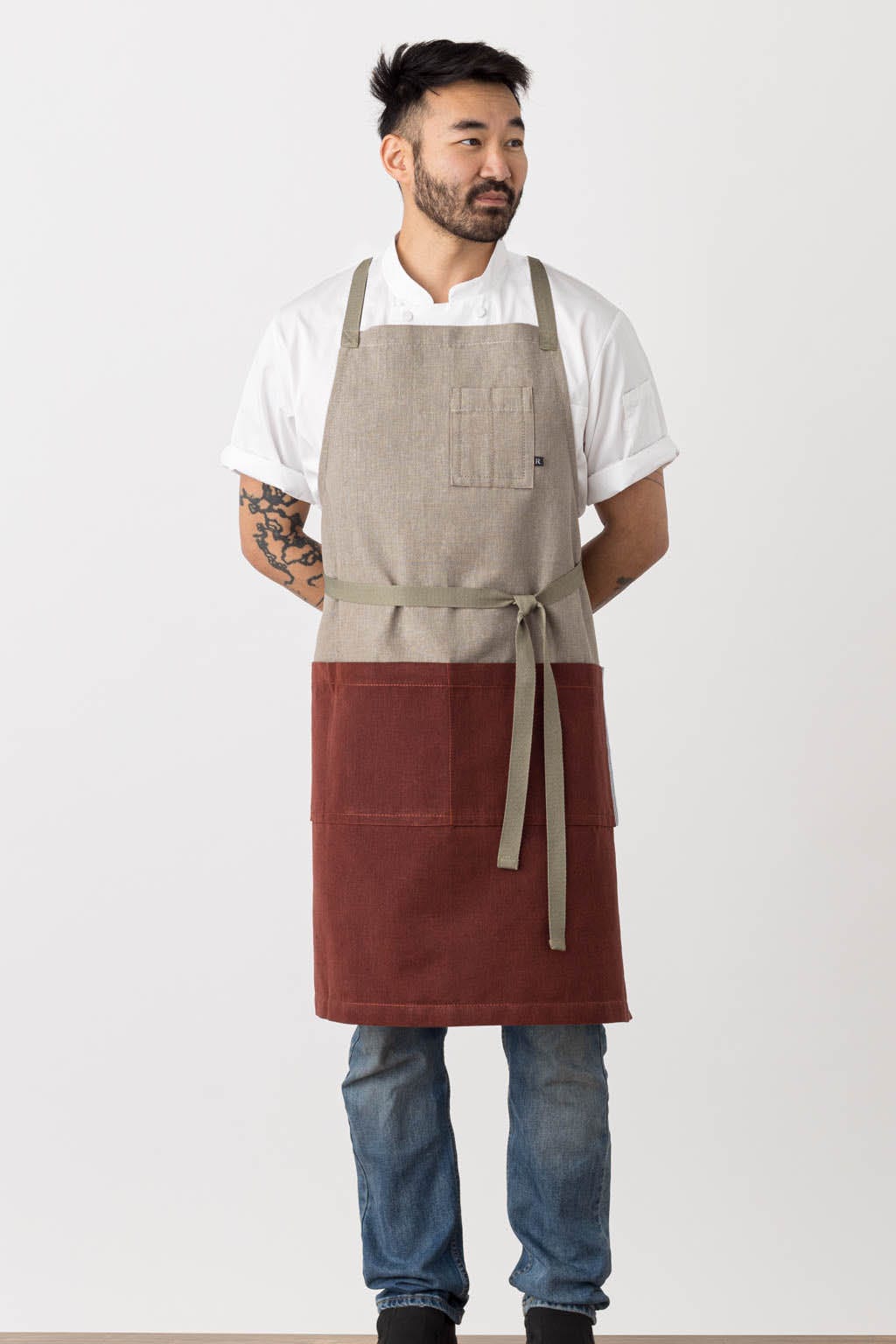 Crossback Chef Apron, 2 Tone - Maroon Red, Front View, Men, Women, Top Quality and Durability