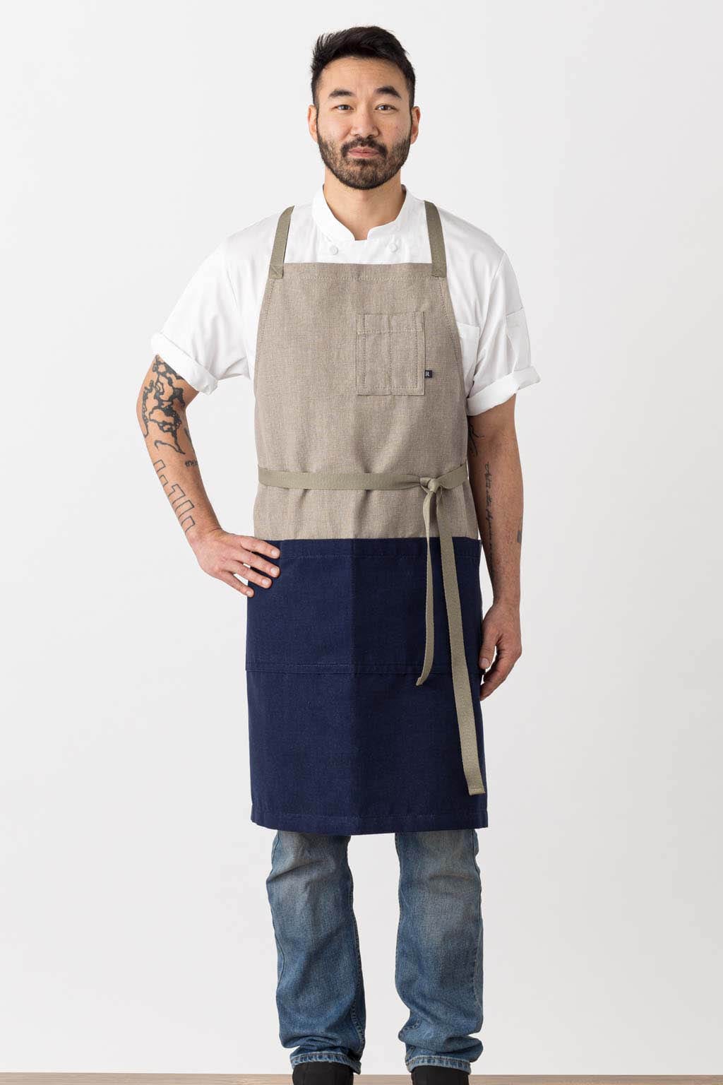 Crossback Chef Bib Apron, 2 Tone - Navy Blue, Front View, Men, Women, Cooks, Premium Quality