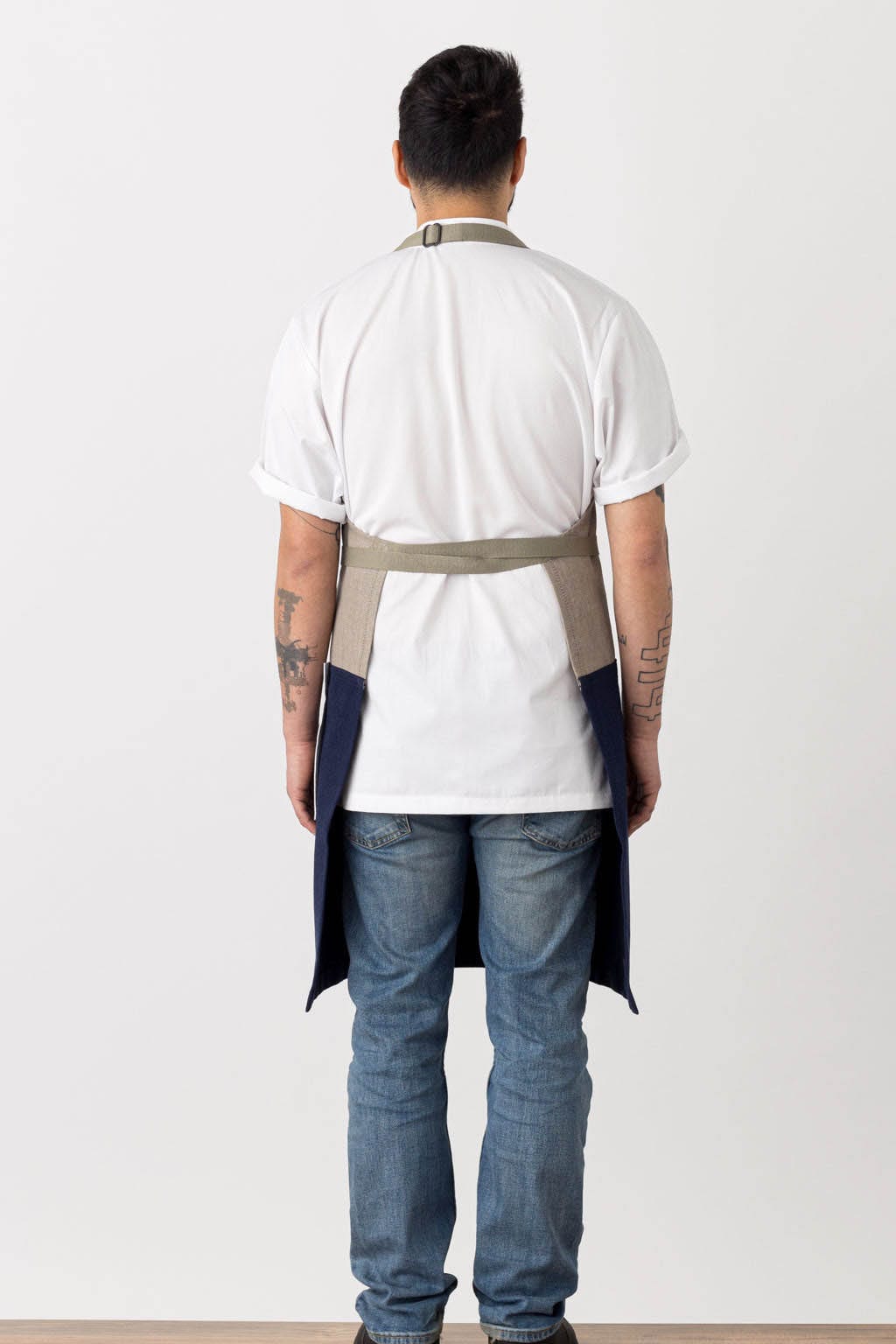 Classic Chef Apron, Cotton, 2 Tone - Navy Blue, Rear View, Professional Quality