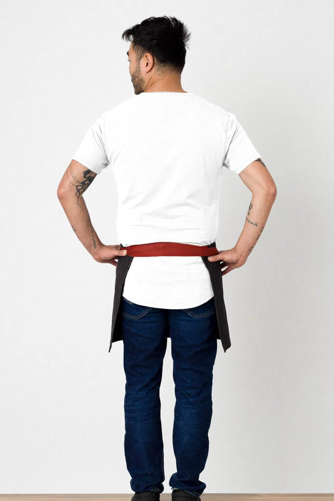 Server Half Apron, Cotton, Black, Red Straps, Rear View, Industry Pricing, Nice Details