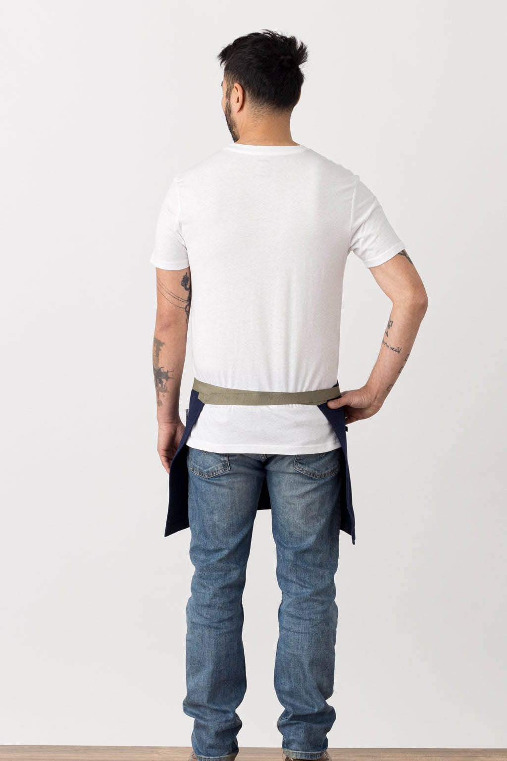 Server Waist Apron, Cotton, Navy Blue, Rear View, Worn by Top Chefs, Quick Ship, Premium Fabrics