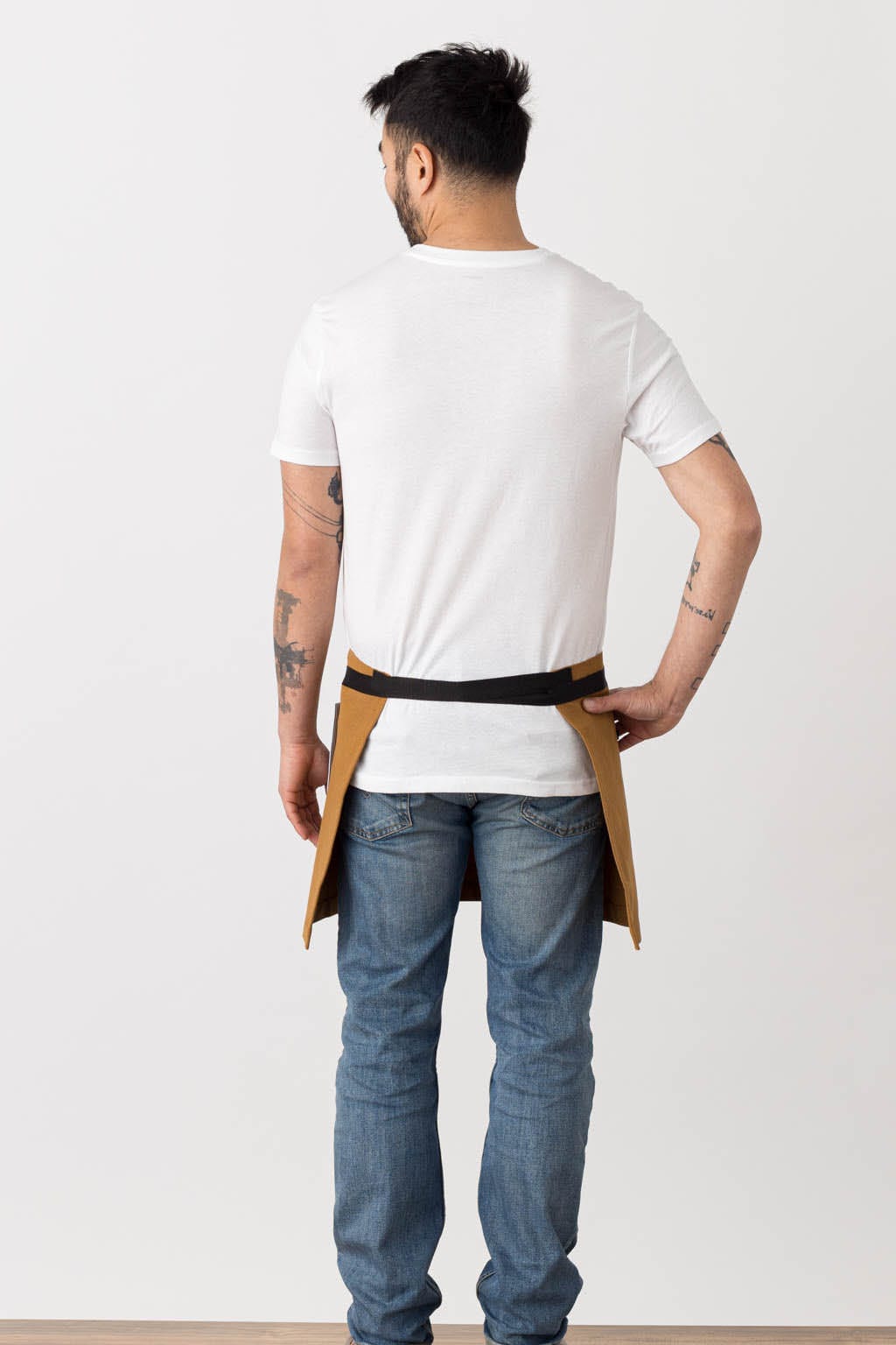 Server Half Apron, Cotton, Ochre Brown, Rear View, Pro, 5-Star Reviews, Industry Pricing