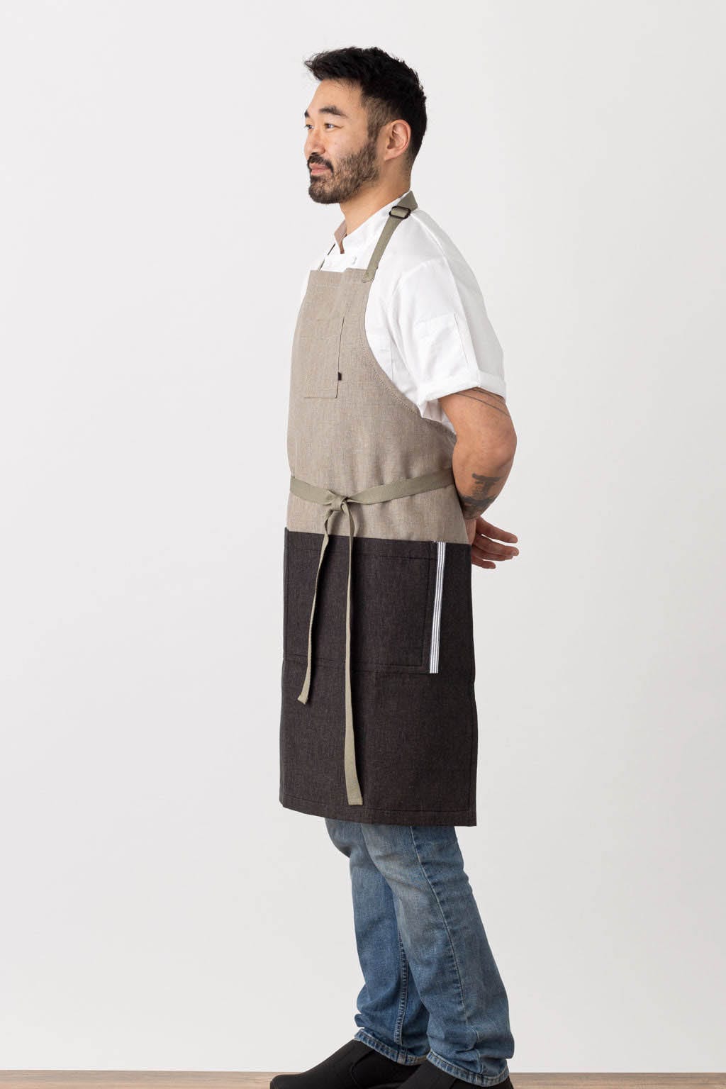 Classic Bib Apron, Cotton, 2 Tone - Black, Side View, Industry Pricing, Industry Pricing