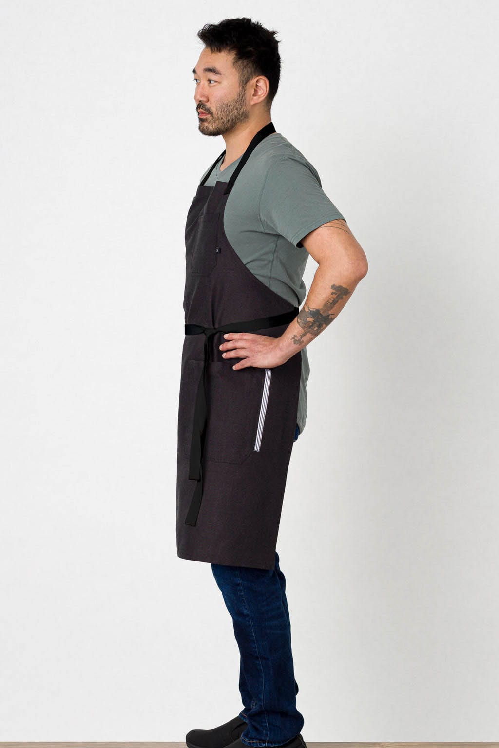 Classic Chef Apron, Easy Care, Black, Side View, Best Reviews, Industry Pricing, Cooks and Chefs Love Us