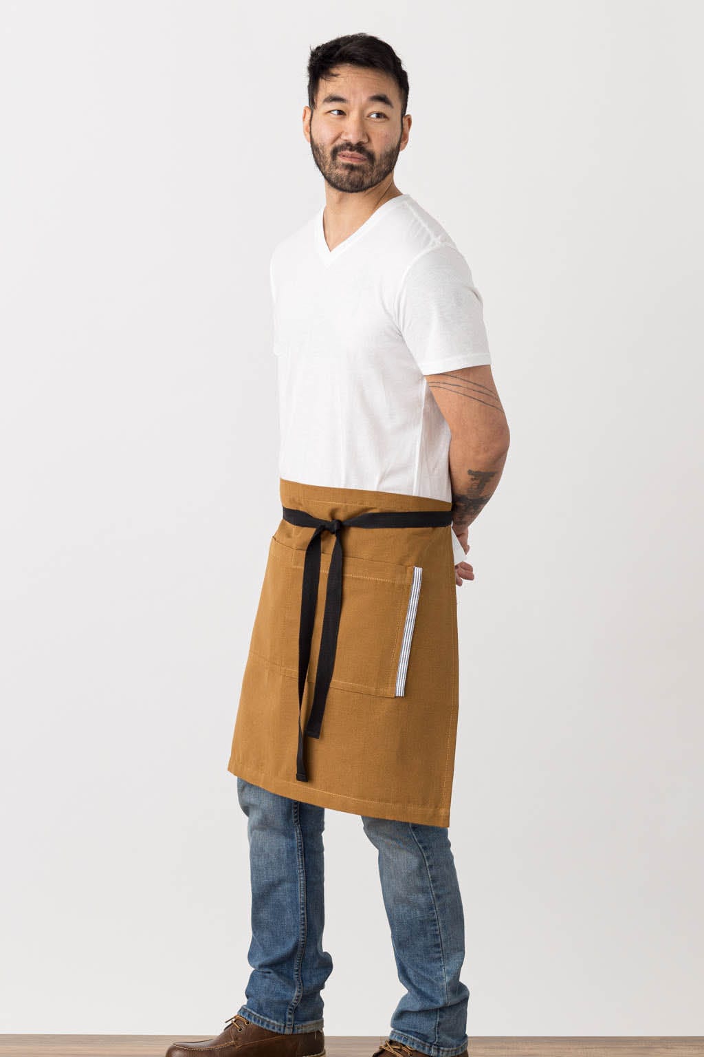 Server Bistro Half Apron, Cotton Canvas, Brown, Side View, Pro, Quick Ship, Affordable Prices