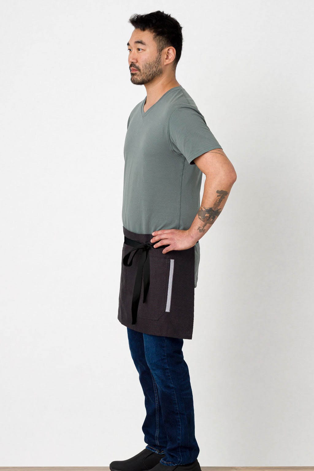 Server Half Apron, Wrinkle Resistant, Black, Side View, Bulk Prices, Wholesale