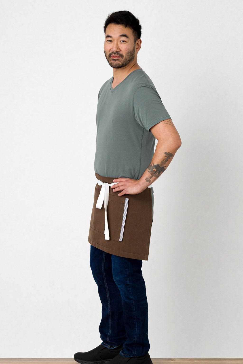 Server Waist Apron, Cotton, Brown, Side View, Pro, Rated Best Aprons, Industry Pricing