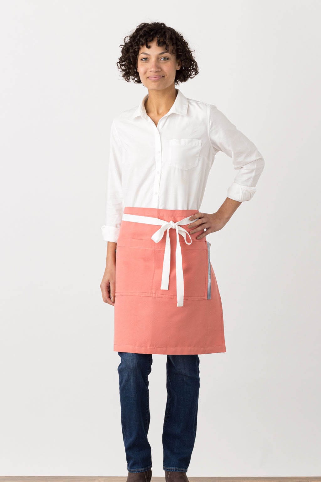 Server Half Apron, Coral Pink, Front View, Men, Women, Industry Prices, Pro Quality