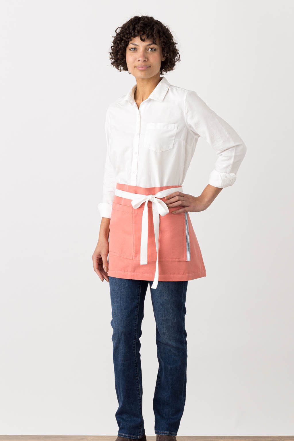 Bistro Server Half Apron, Coral Pink, Front View, Men, Women, Restaurant Supplier