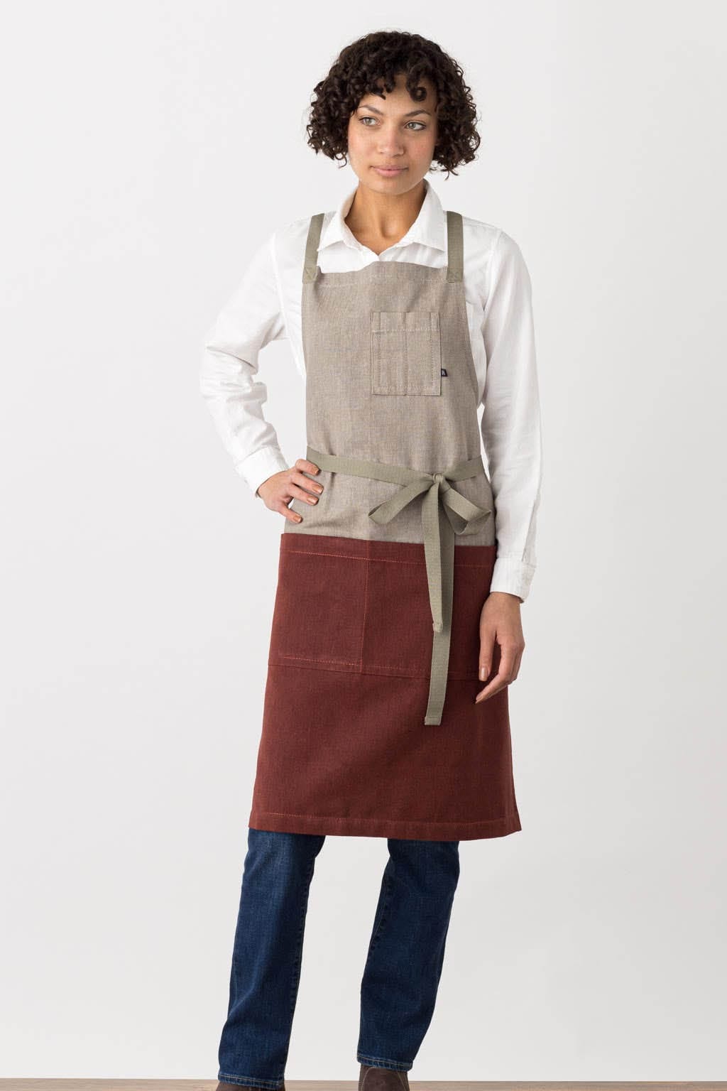 Crossback Chef Apron, 2 Tone - Maroon Red, Front View, Men, Women, Industry Pricing, Durable