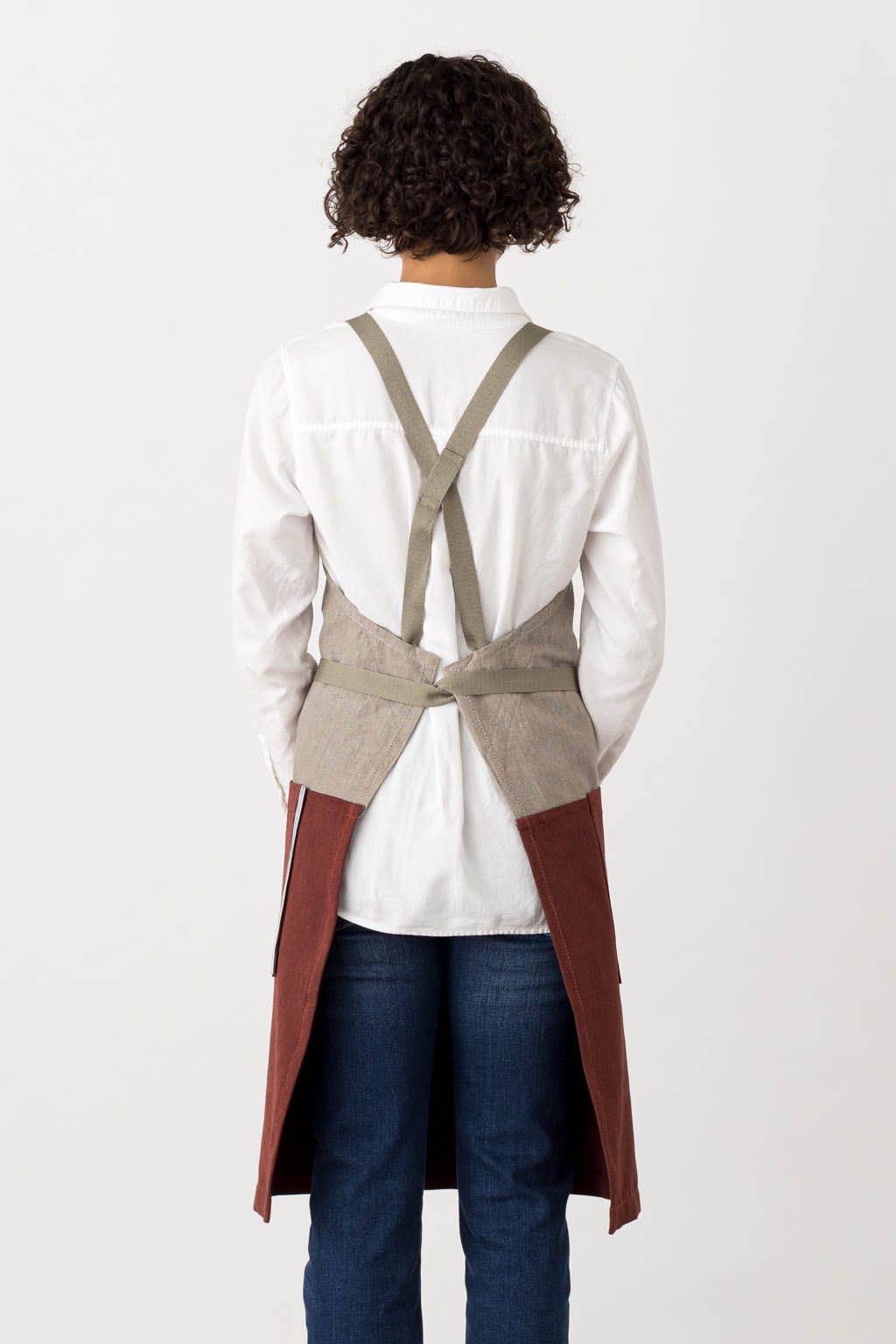Crossback Bib Chef Apron, Cotton Canvas, 2 Tone - Maroon Red, Rear View