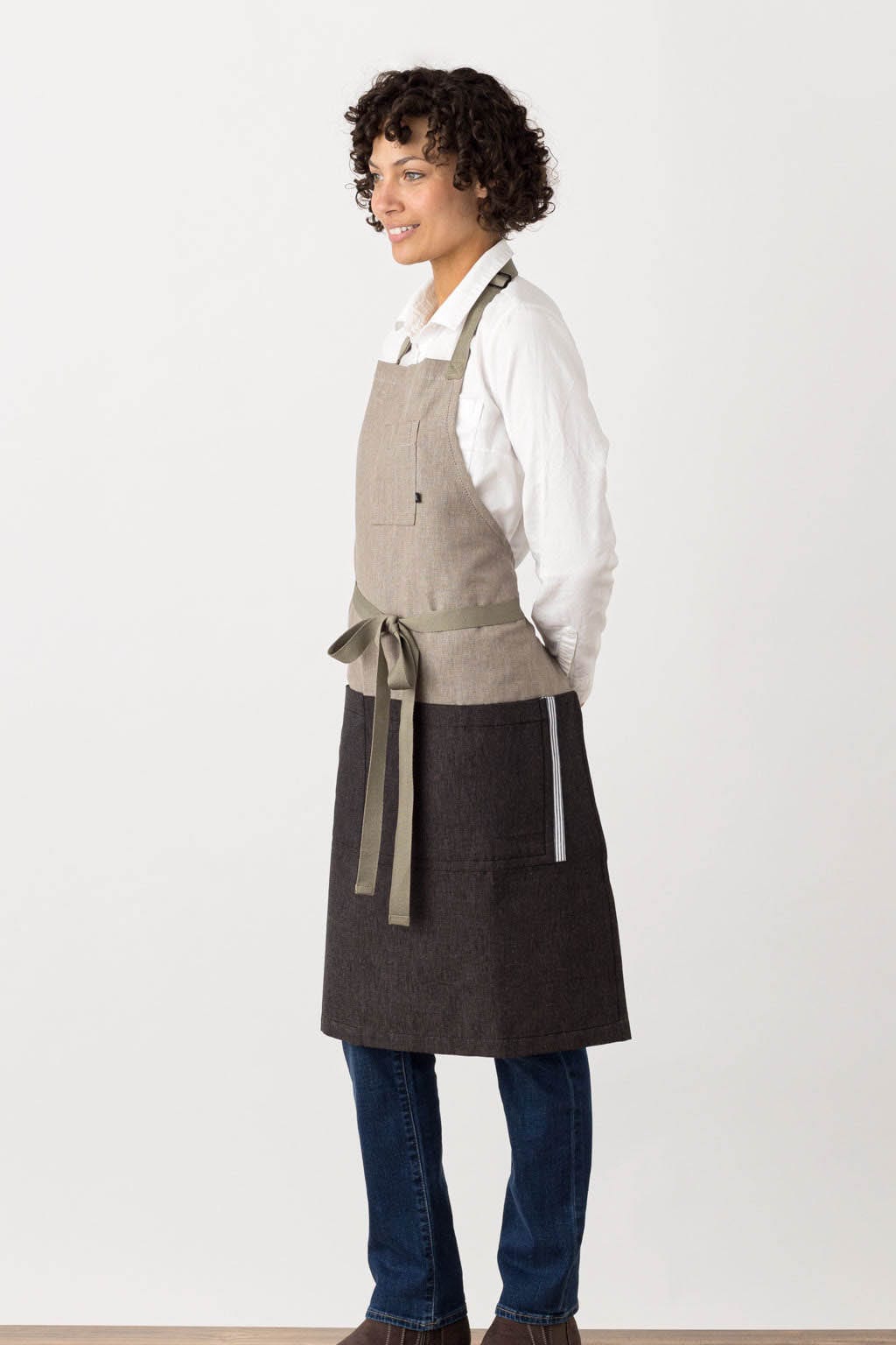 Classic Bib Apron, Cotton, 2 Tone - Black, Side View, Worn by Top Chefs, Wholesale