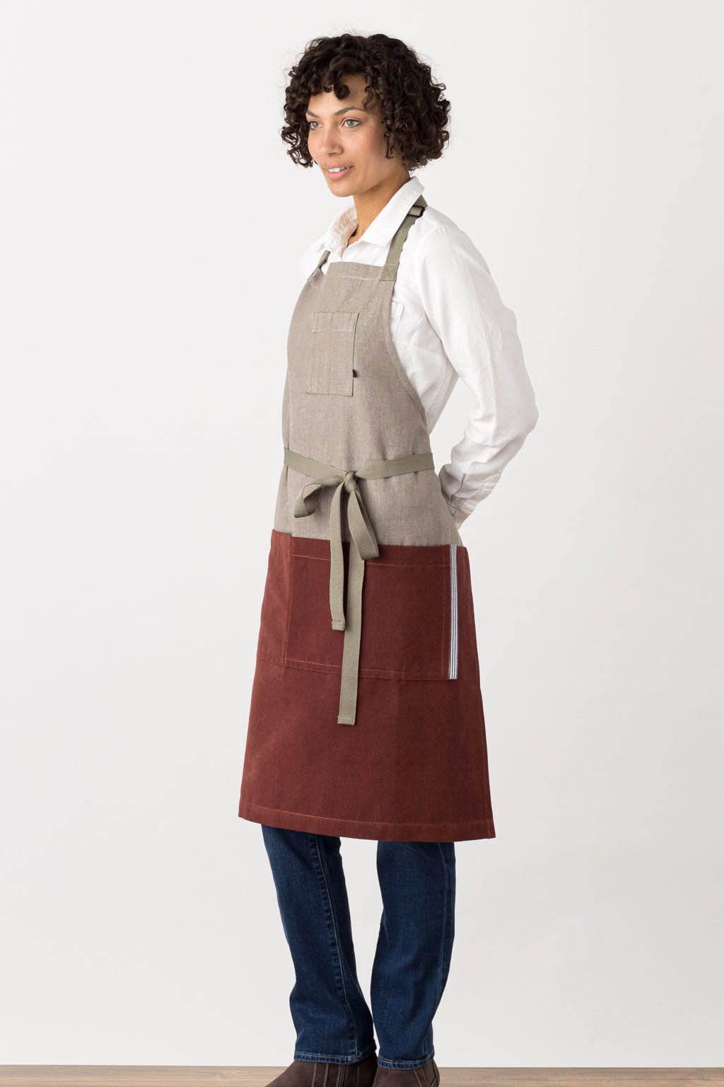 Classic Chef Apron, Cotton, 2 Tone - Maroon Red, Side View, Top Hospitality Supplier