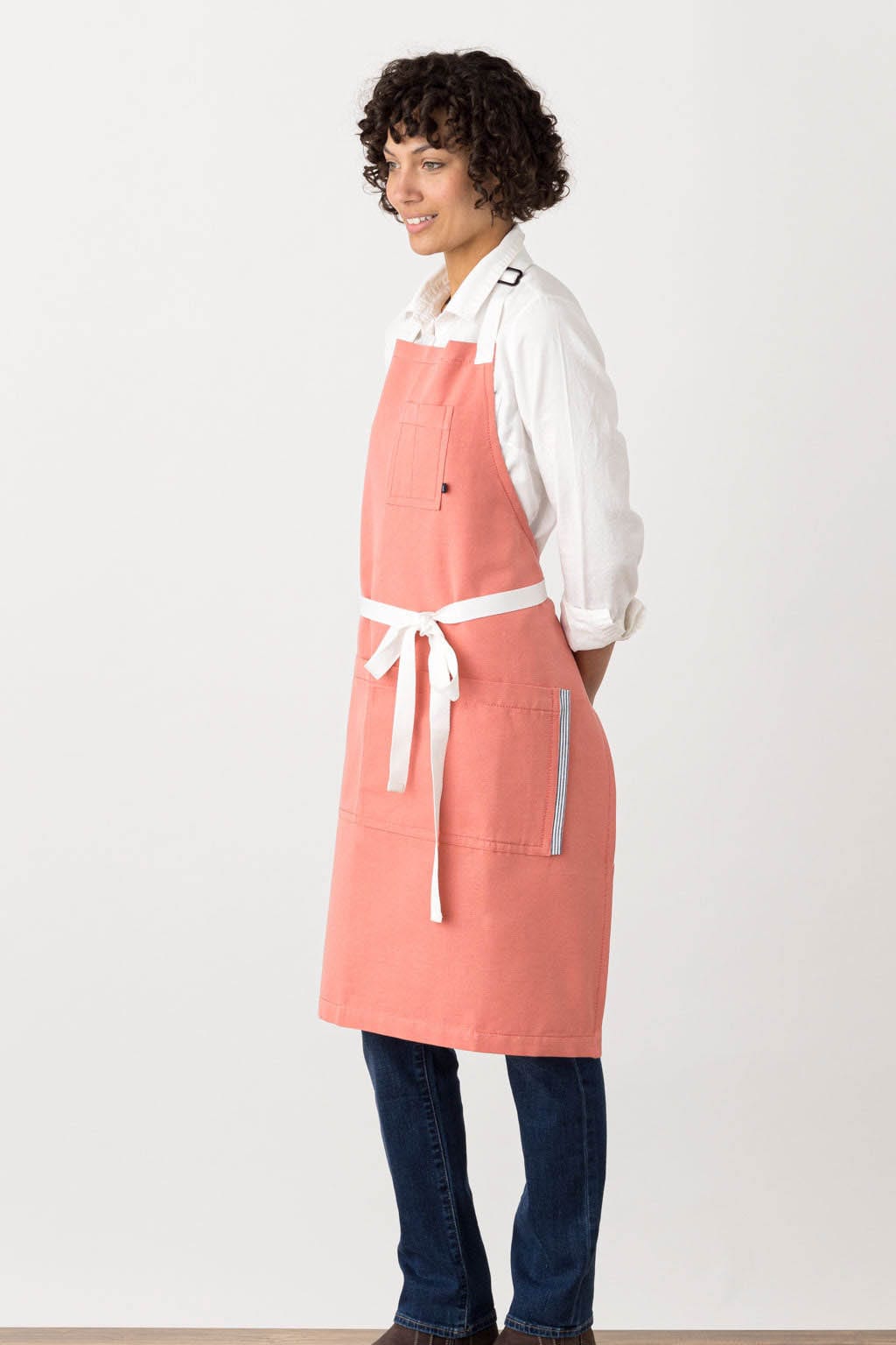 Classic Chef Apron, Cotton, Coral Pink, Side View, Customer Favorite, Wholesale, Top Restaurant Supplier