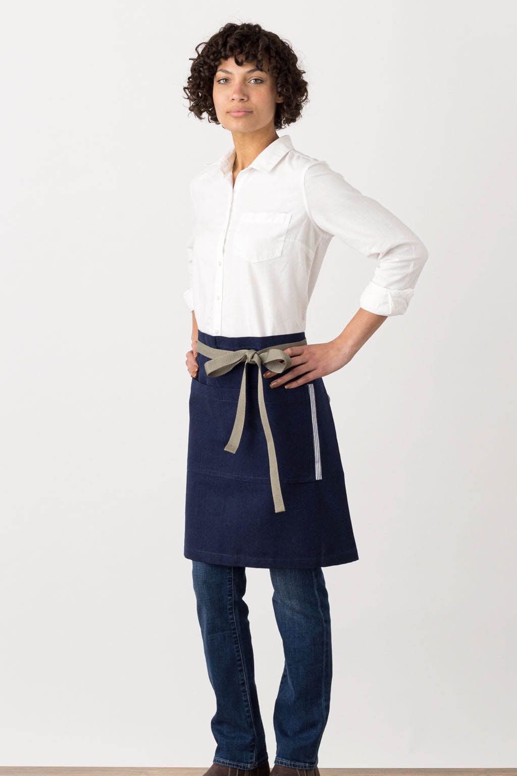 Server Half Apron, Navy Blue, Side View, Premium Quality, Quick Ship, Top Restaurant Supplier