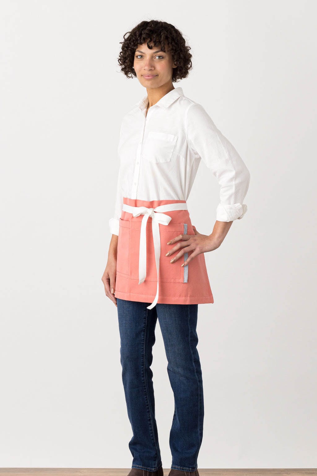 Server Waist Apron, Cotton, Coral Pink, Side View, Shortest Apron, Best Reviews, Durable