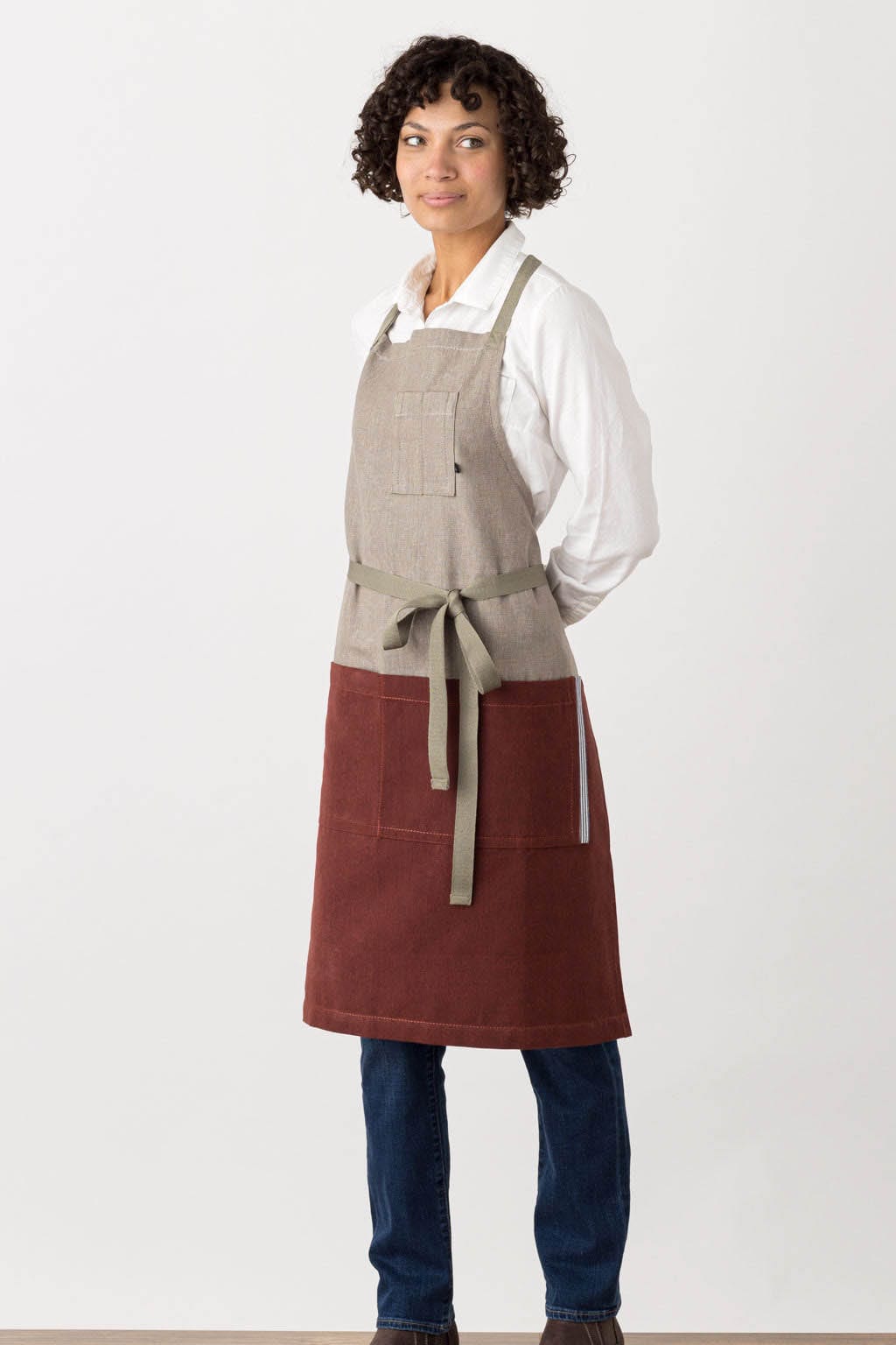 Crossback Chef Apron, 2 Tone - Maroon Red, Side View, Industry Pricing, Pro Quality