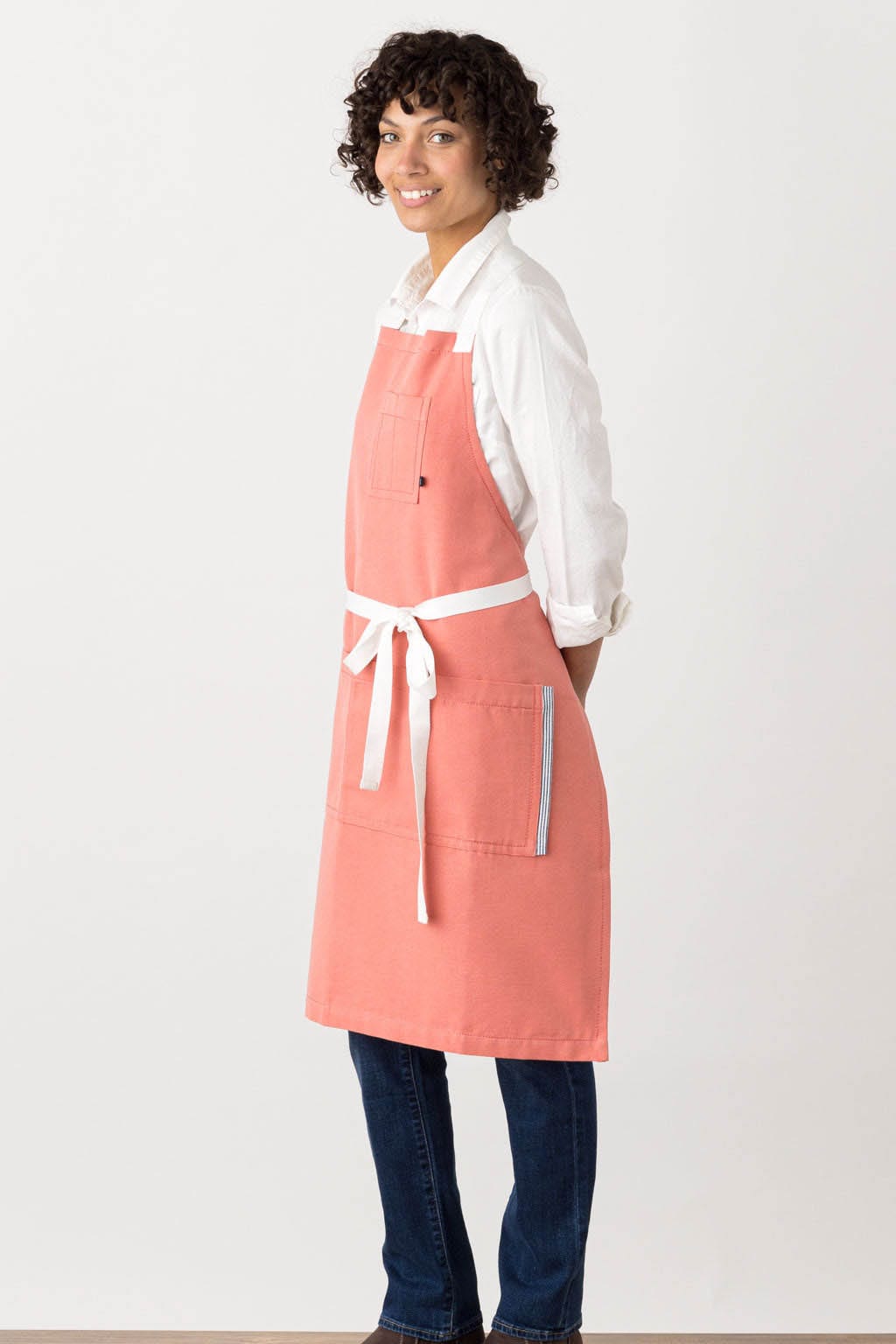 Crossback Chef Apron, Cotton, Coral Pink, No Neck Pain, Side View, Premium Quality, Comfy all Day