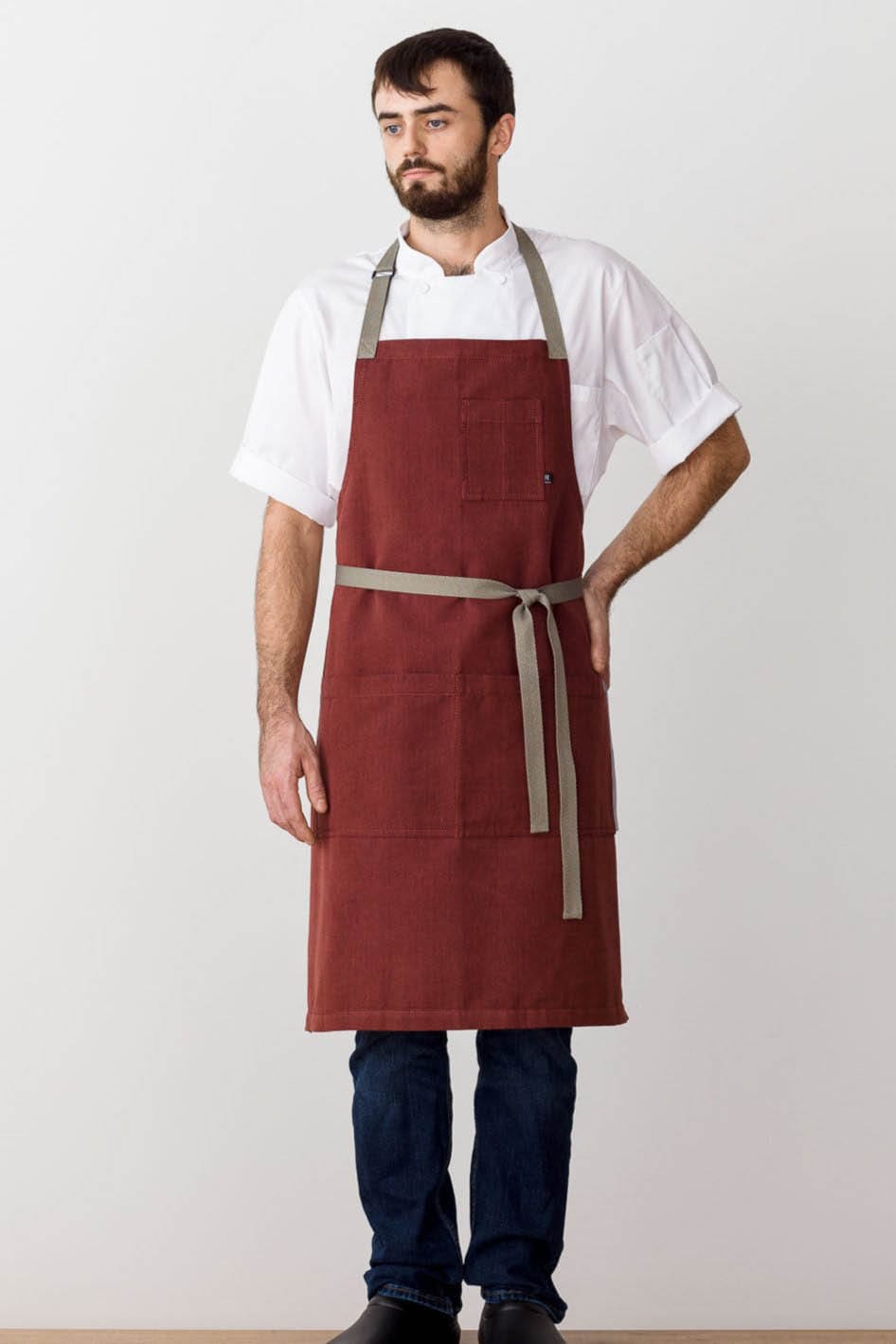 Classic Bib Apron, Cotton Canvas, Maroon Red, Front View, Men, Women, Cooks, Pro, Quick Ship