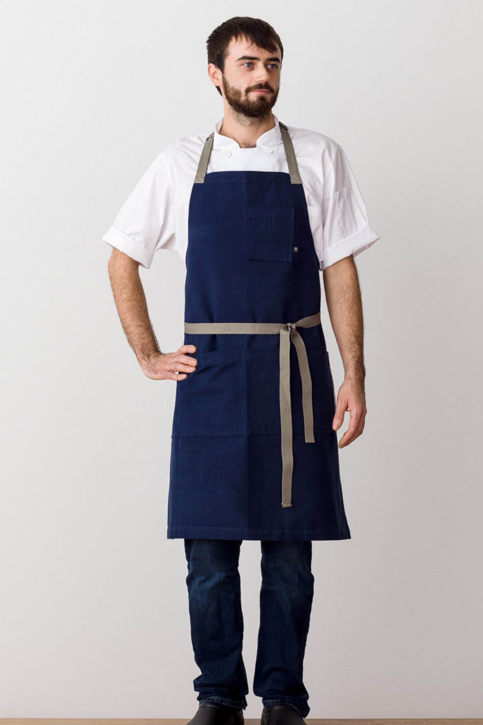 Classic Bib Apron, Cotton, Navy Blue, Front View, Men, Women, Cooks, Premium Quality, Affordable