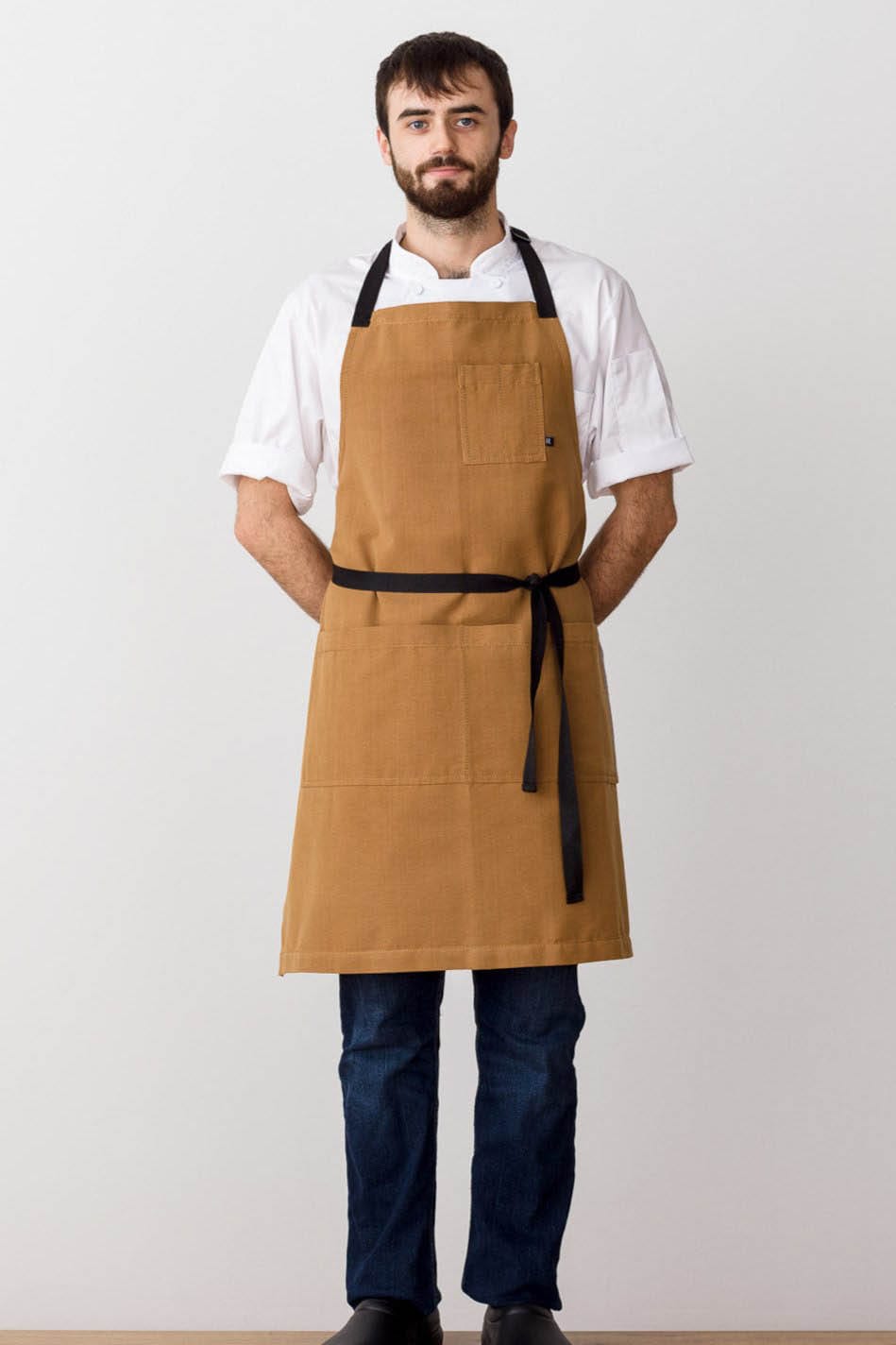 Classic Chef Apron, Cotton, Ochre Brown, Front View, Men, Women, Cooks, Bulk Pricing, Quick Ship, Affordable
