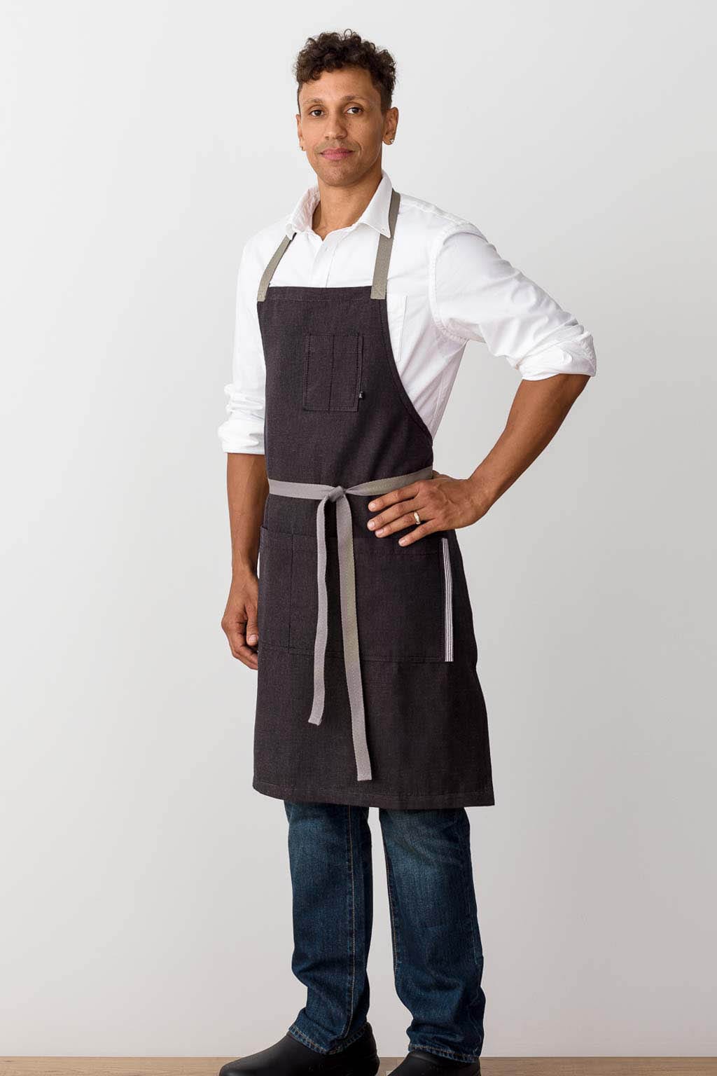 Classic Chef Apron, Cotton, Black, Front View, Men, Women, Pro, Quick Ship, Best Rated