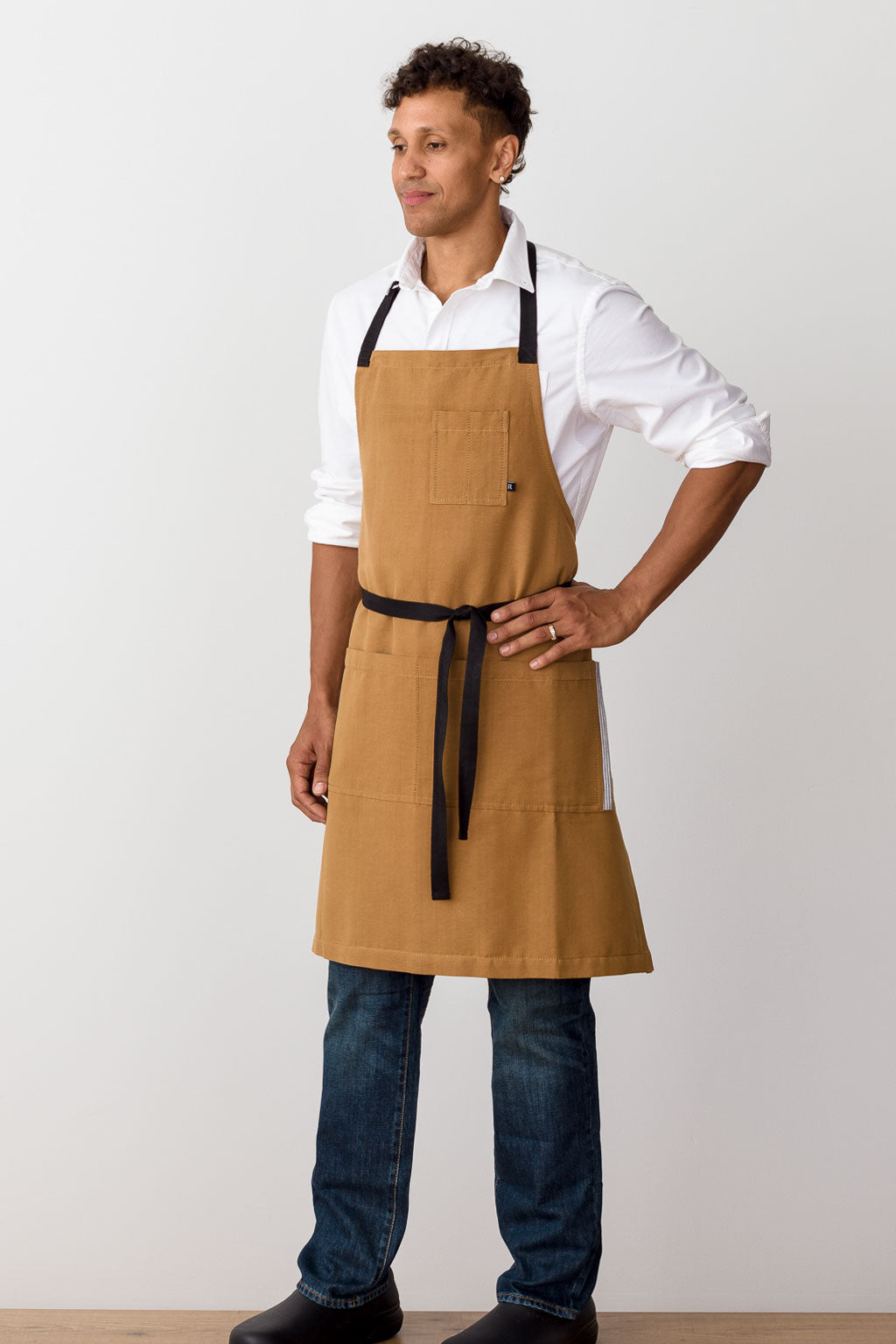 Classic Chef Apron, Cotton, Ochre Brown, Front View, Men, Women, Cooks, Premium Quality, Best Reviews