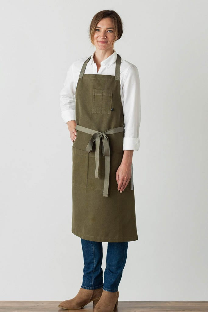Classic Chef Apron, Cotton, Olive Green, Front View, Men, Women, Cooks, Industry Pricing, Quick Ship, Top Rated