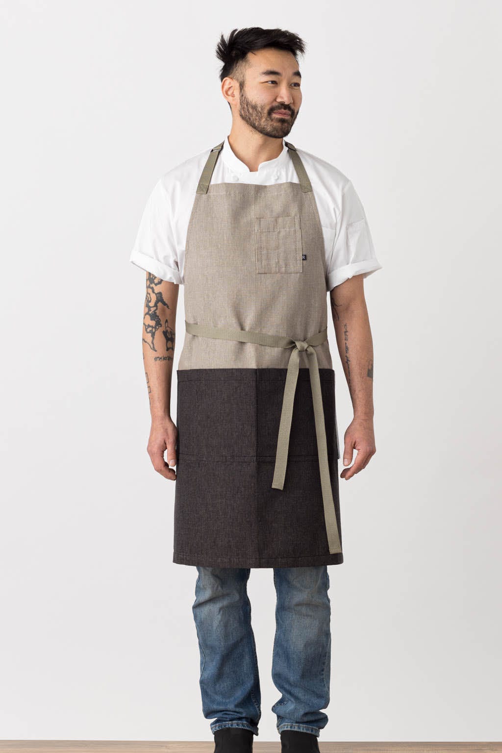 Classic Chef Apron, Cotton, 2 Tone - Black, Front View, Men, Women, Best Reviews